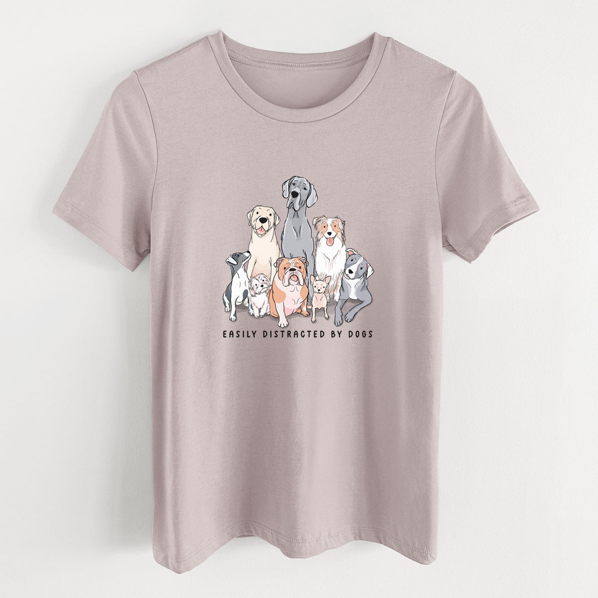 Vibrant Easily Distracted by Dogs - Women's Lightweight Relaxed Fit 100% Cotton Crewneck