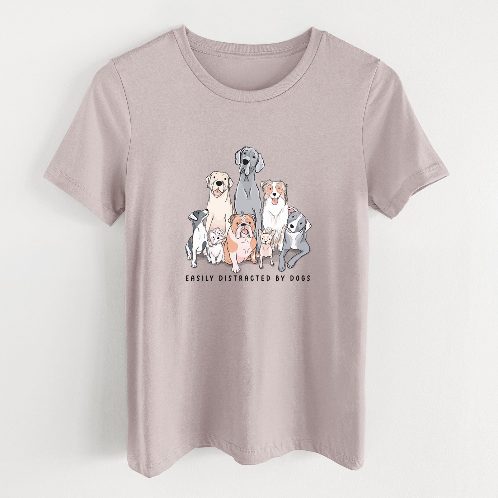 Vibrant Easily Distracted by Dogs - Women's Lightweight Relaxed Fit 100% Cotton Crewneck