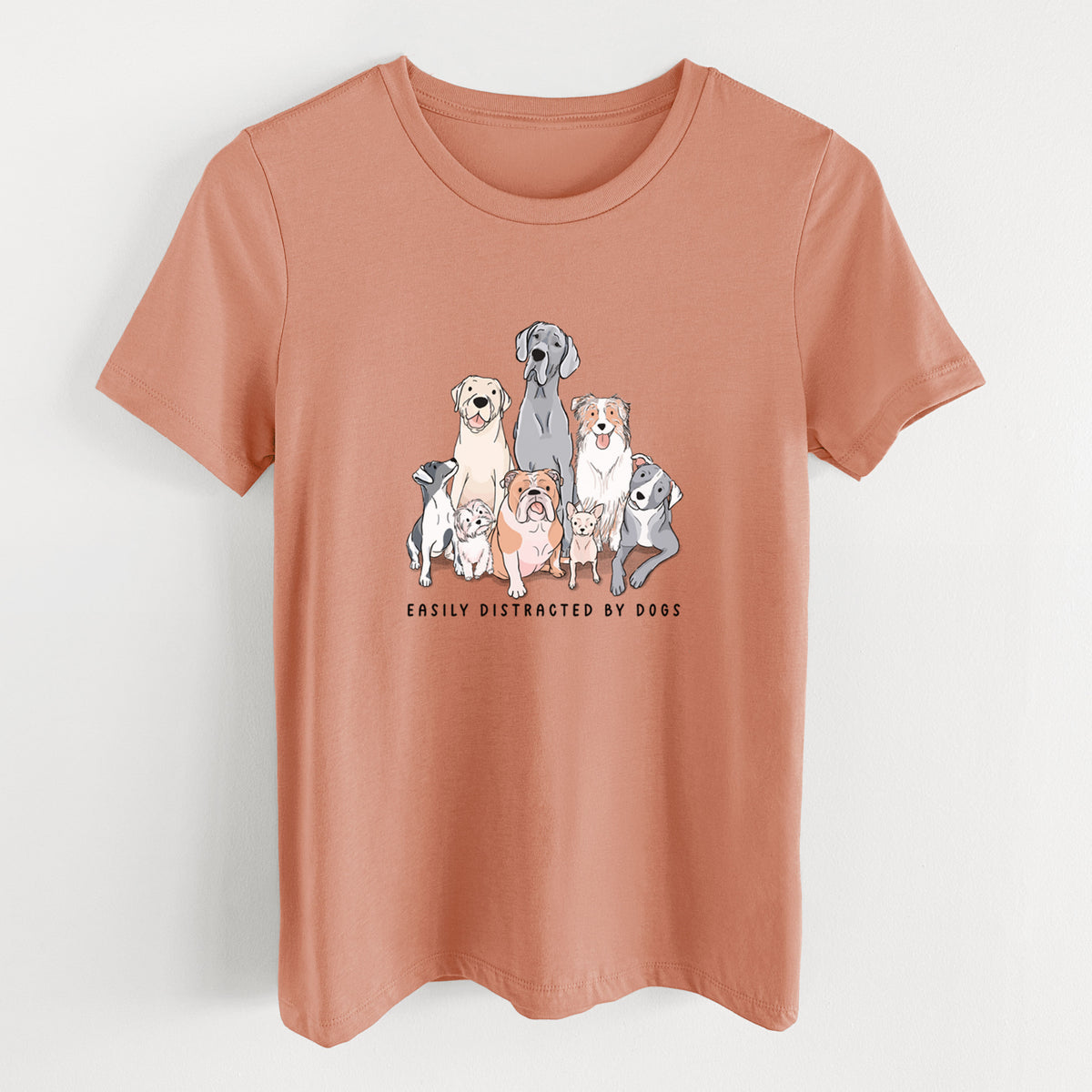 Vibrant Easily Distracted by Dogs - Women's Lightweight Relaxed Fit 100% Cotton Crewneck