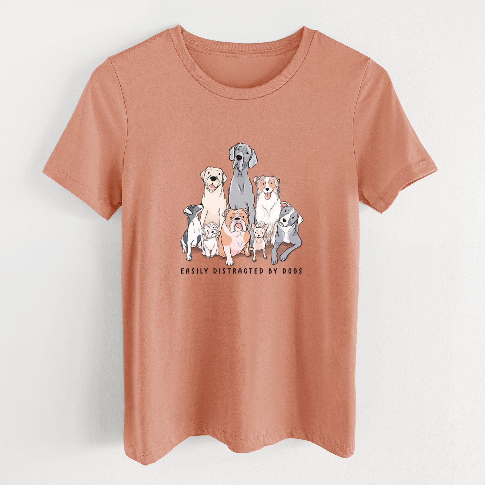 Vibrant Easily Distracted by Dogs - Women's Lightweight Relaxed Fit 100% Cotton Crewneck