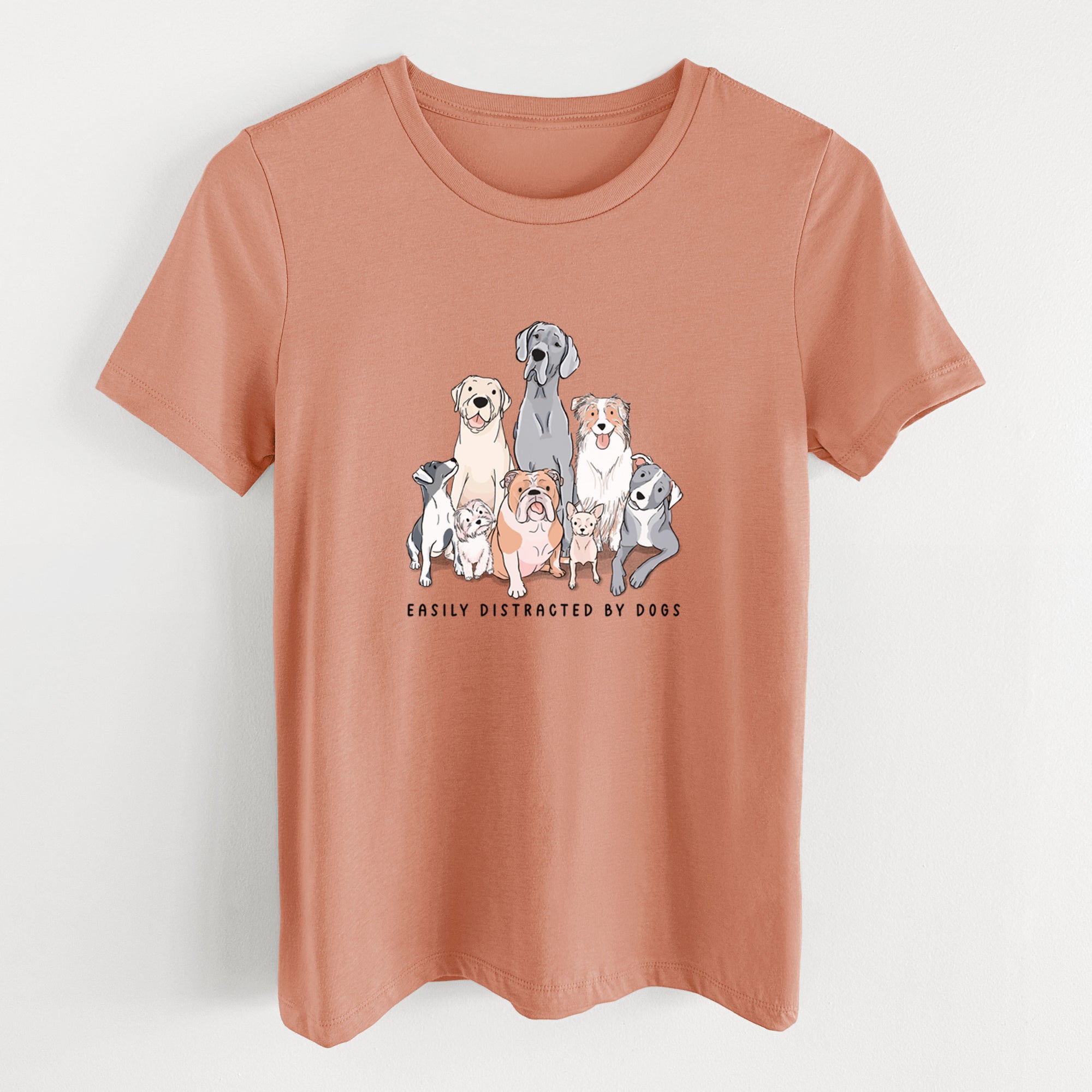 Vibrant Easily Distracted by Dogs - Women's Lightweight Relaxed Fit 100% Cotton Crewneck