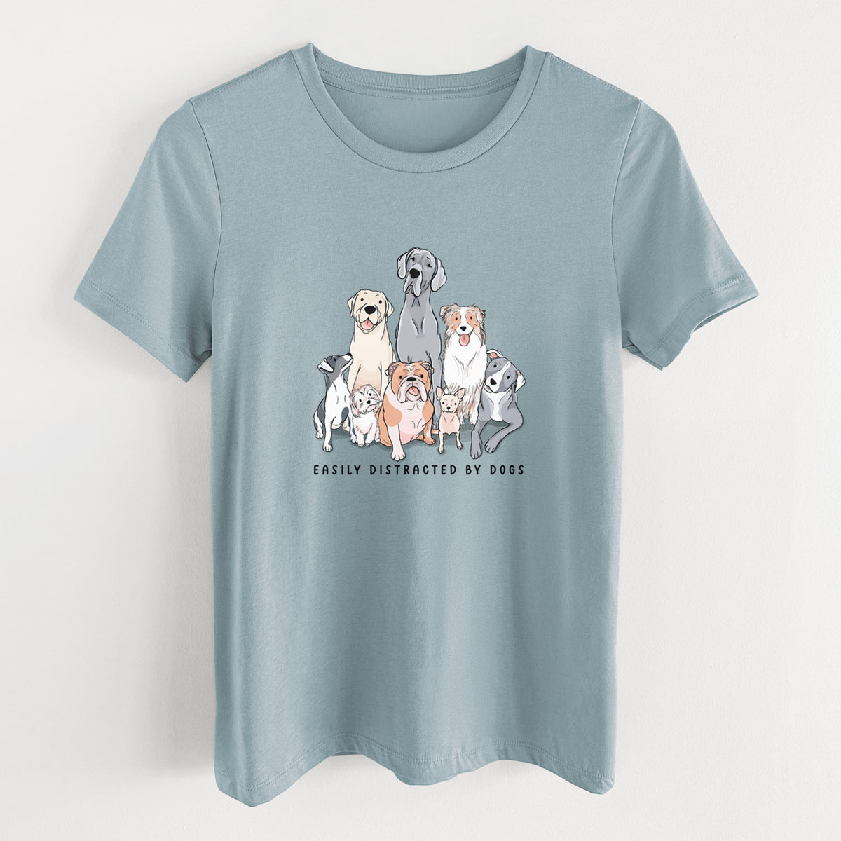 Vibrant Easily Distracted by Dogs - Women's Lightweight Relaxed Fit 100% Cotton Crewneck