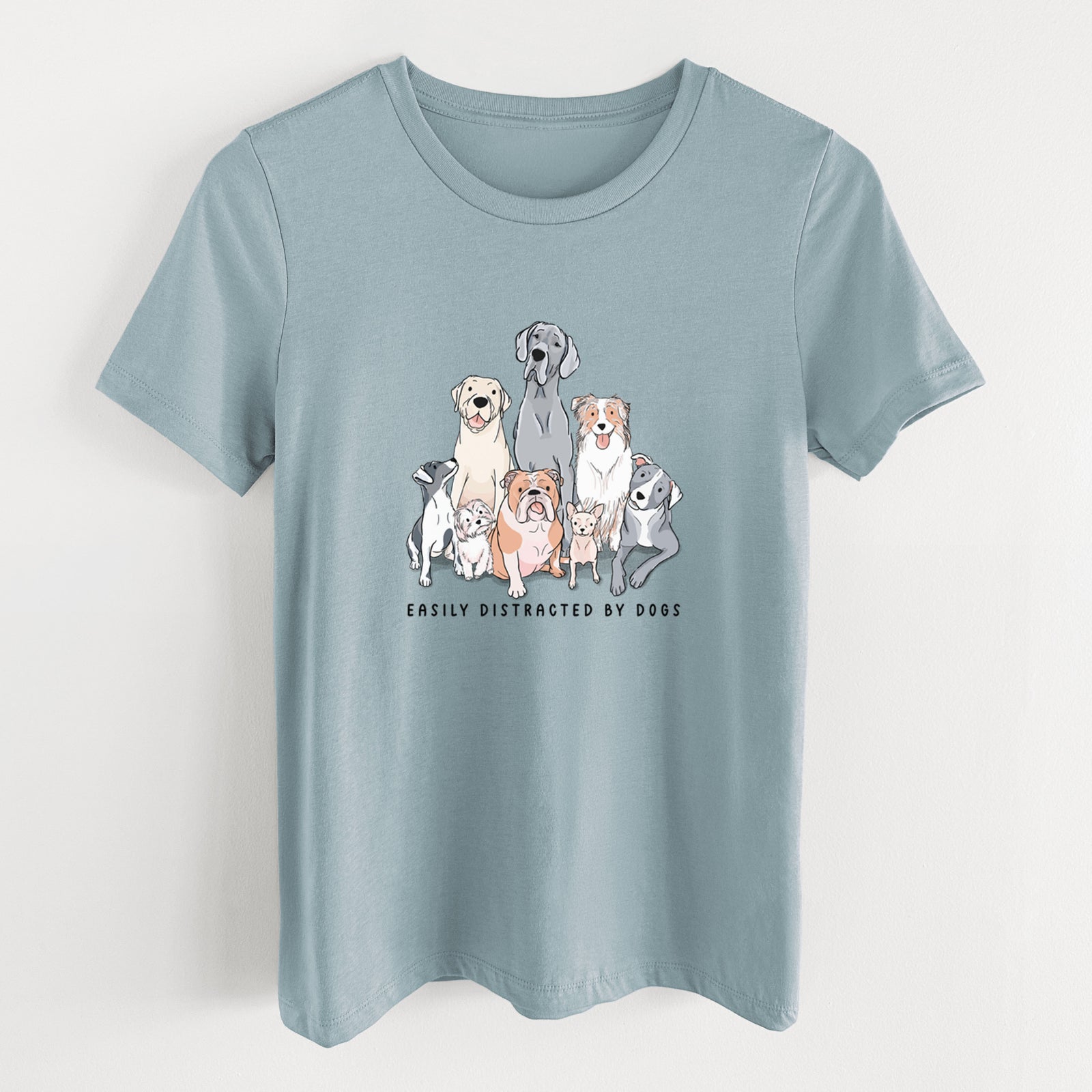 Vibrant Easily Distracted by Dogs - Women's Lightweight Relaxed Fit 100% Cotton Crewneck