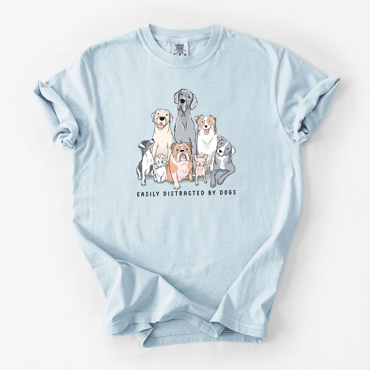Vibrant Easily Distracted by Dogs - Unisex Comfort Colors Garment-Dyed Heavyweight T-shirt in Chambray