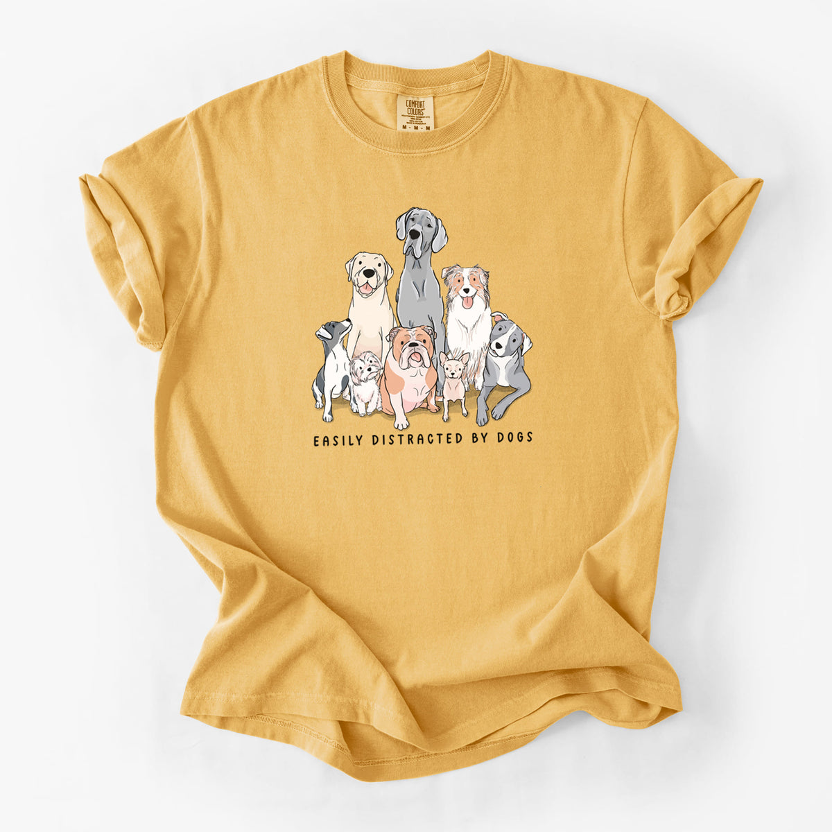 Vibrant Easily Distracted by Dogs - Unisex Comfort Colors Garment-Dyed Heavyweight T-shirt in Golden Wheat