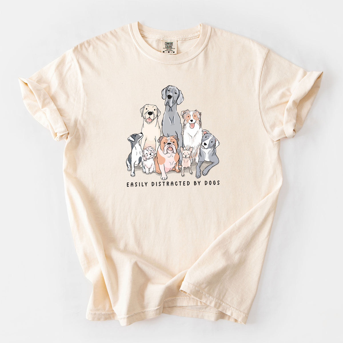 Vibrant Easily Distracted by Dogs - Unisex Comfort Colors Garment-Dyed Heavyweight T-shirt in Ivory