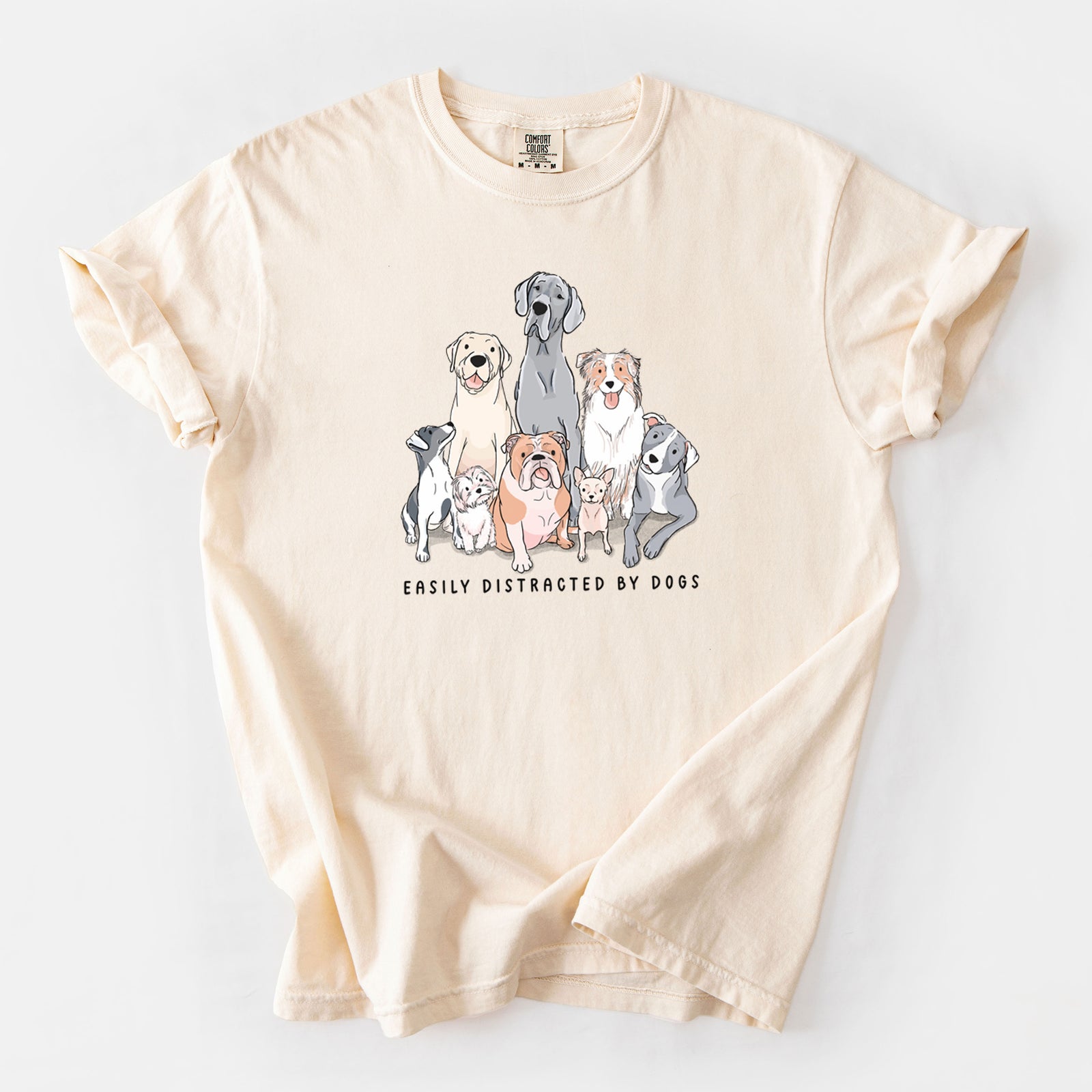 Vibrant Easily Distracted by Dogs - Unisex Comfort Colors Garment-Dyed Heavyweight T-shirt in Ivory