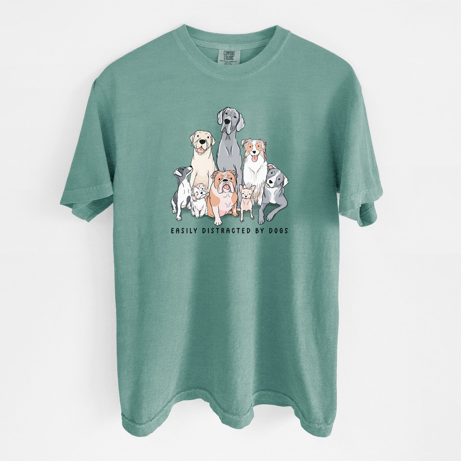 Vibrant Easily Distracted by Dogs - Unisex Comfort Colors Garment-Dyed Heavyweight T-shirt in Reef Green