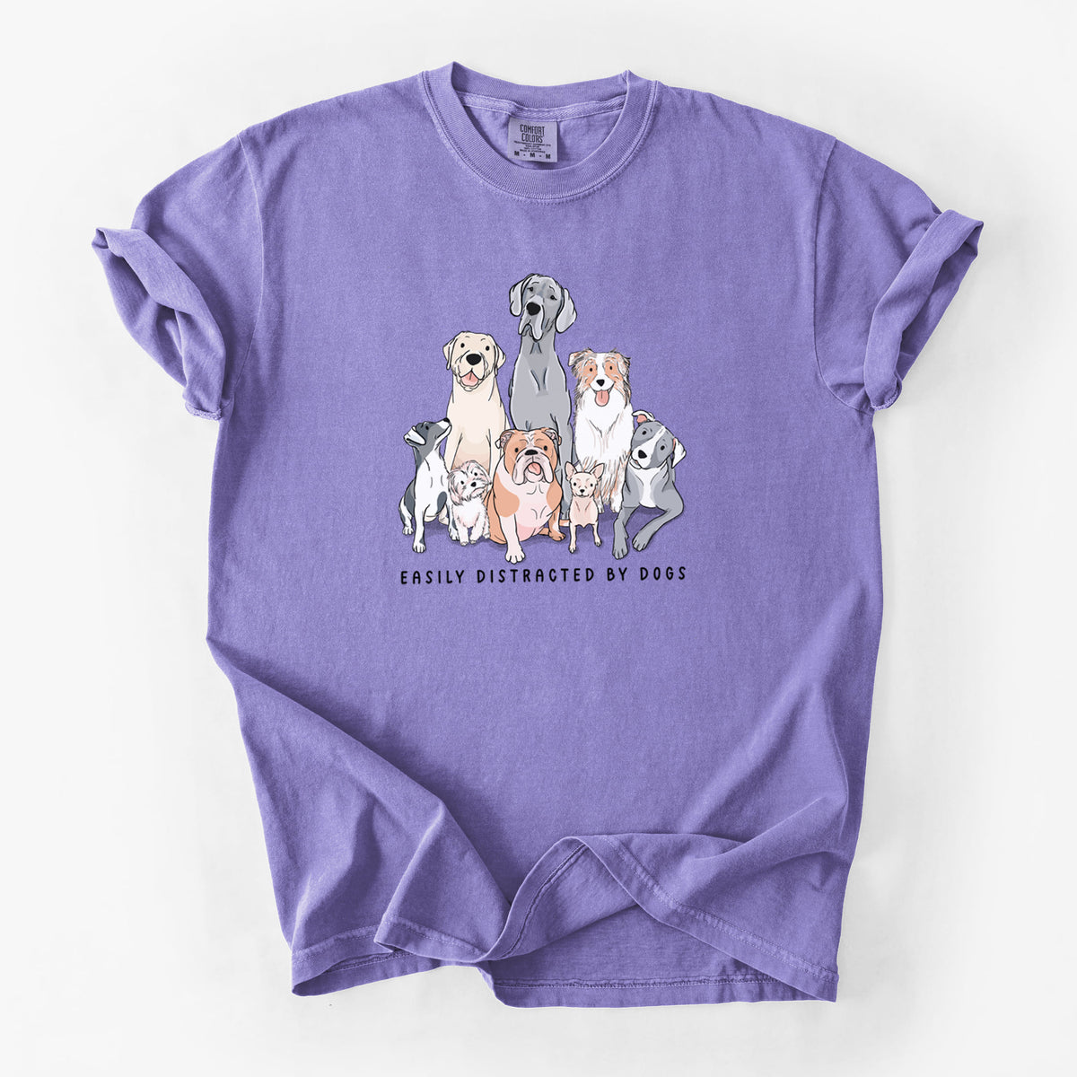 Vibrant Easily Distracted by Dogs - Unisex Comfort Colors Garment-Dyed Heavyweight T-shirt in Violet