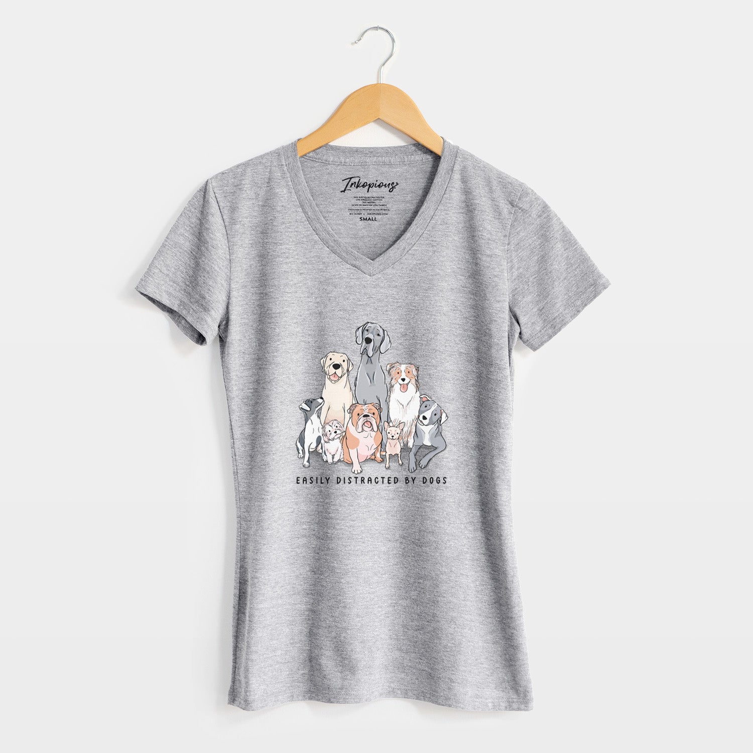 Vibrant Easily Distracted by Dogs - Women's Perfect V-neck Shirt