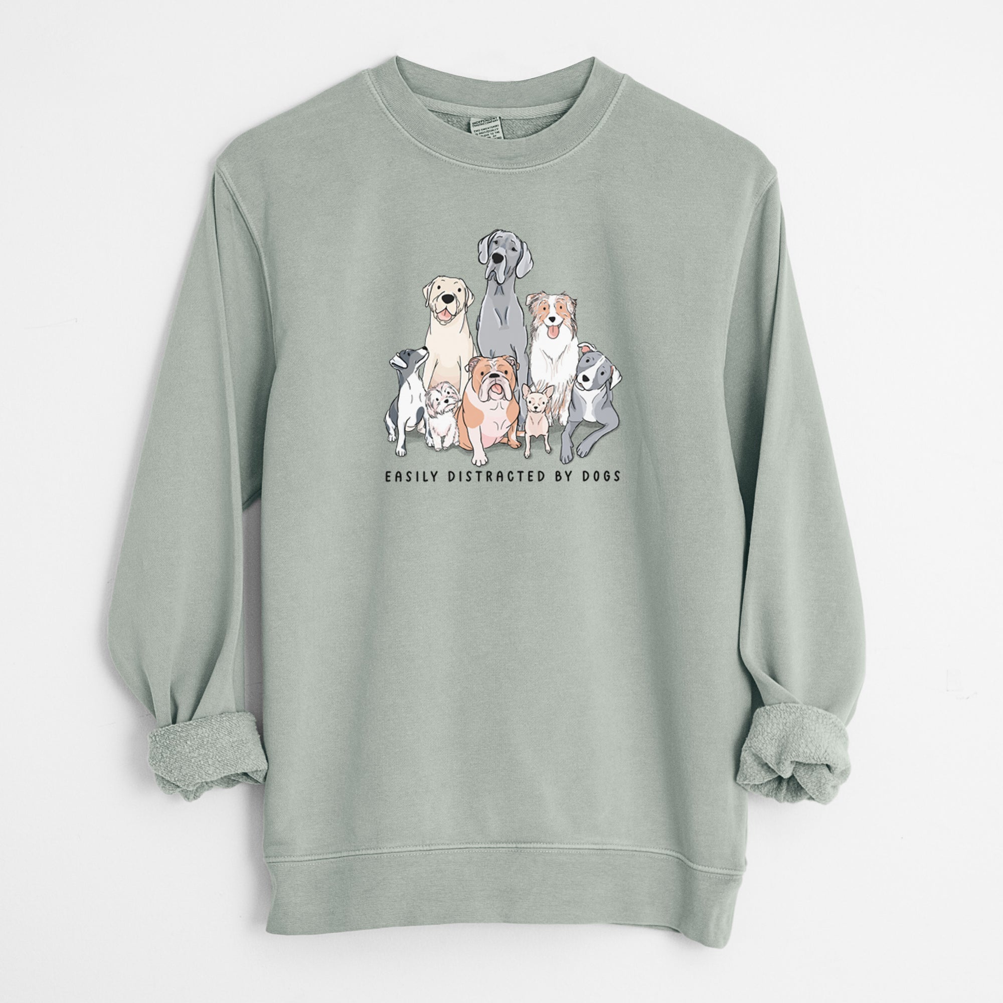 Vibrant Easily Distracted by Dogs - Unisex Pigment Dyed Crew Sweatshirt