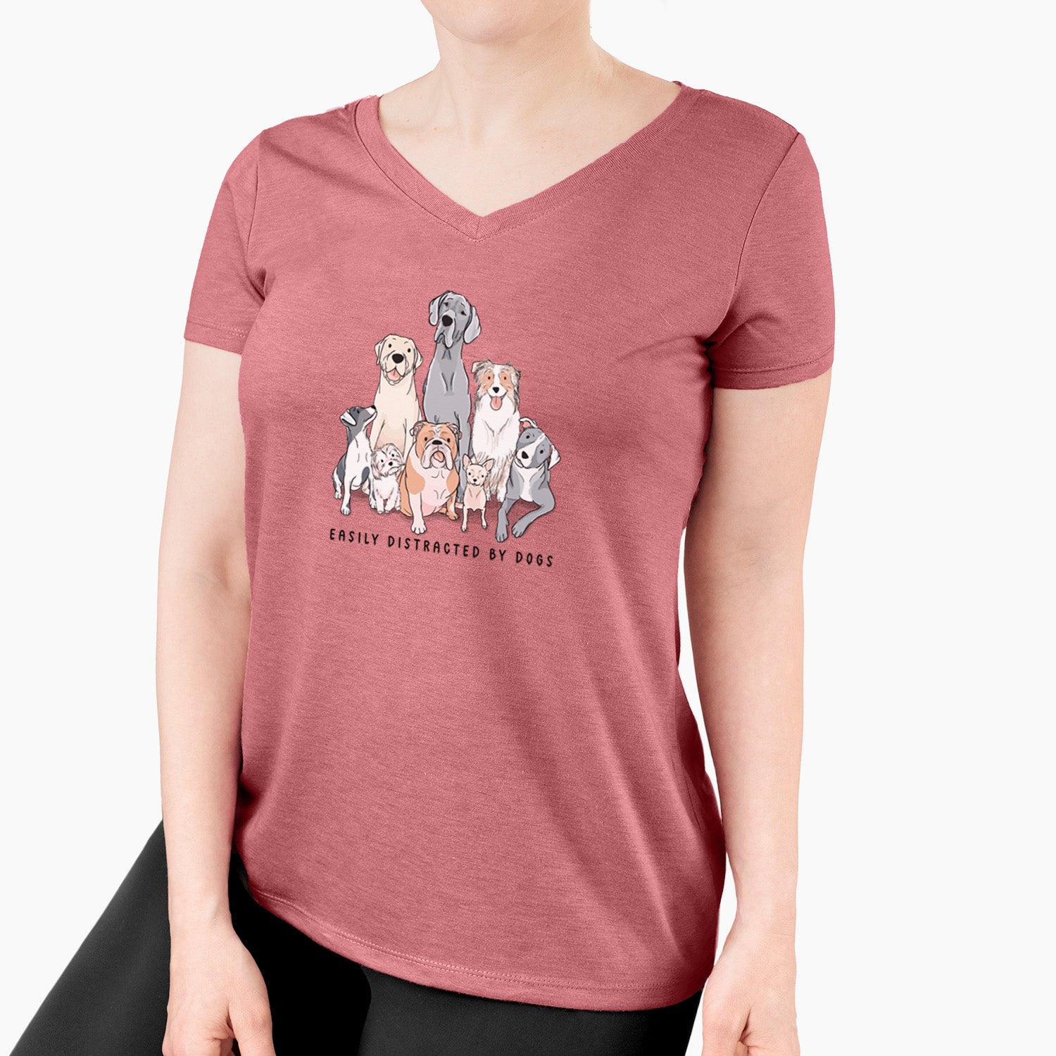 Vibrant Easily Distracted by Dogs - Women's Perfect V-neck Shirt