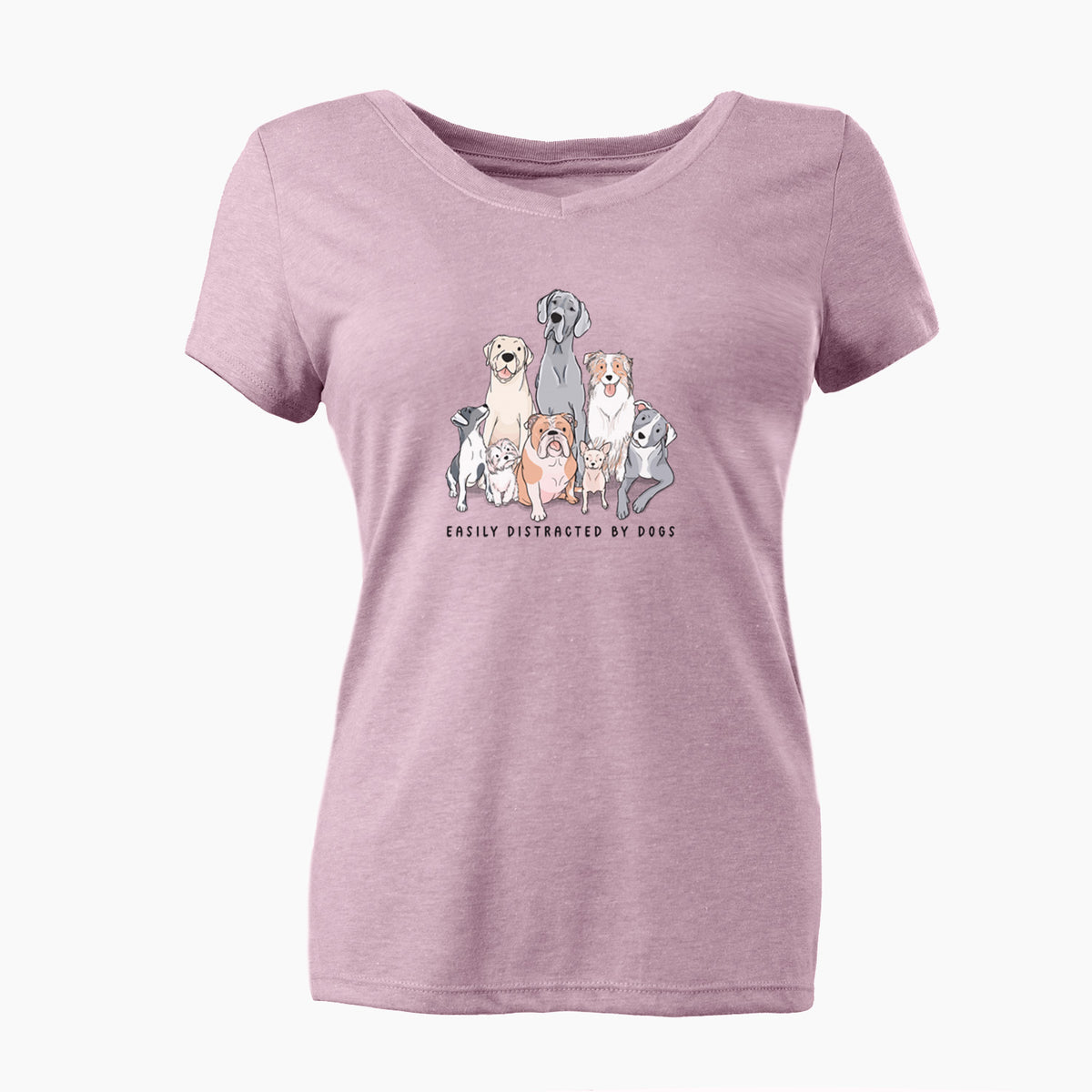 Vibrant Easily Distracted by Dogs - Women's Perfect V-neck Shirt
