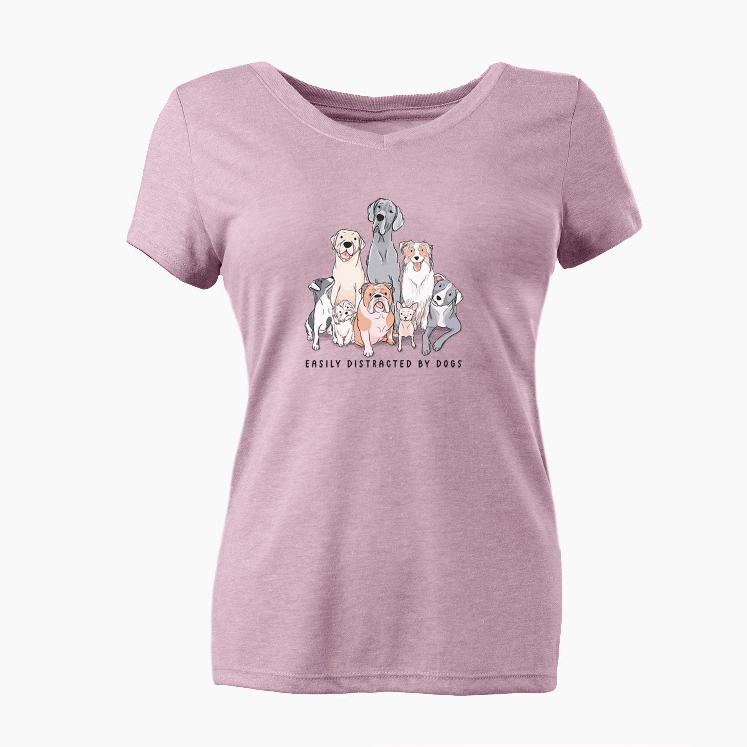 Vibrant Easily Distracted by Dogs - Women's Perfect V-neck Shirt