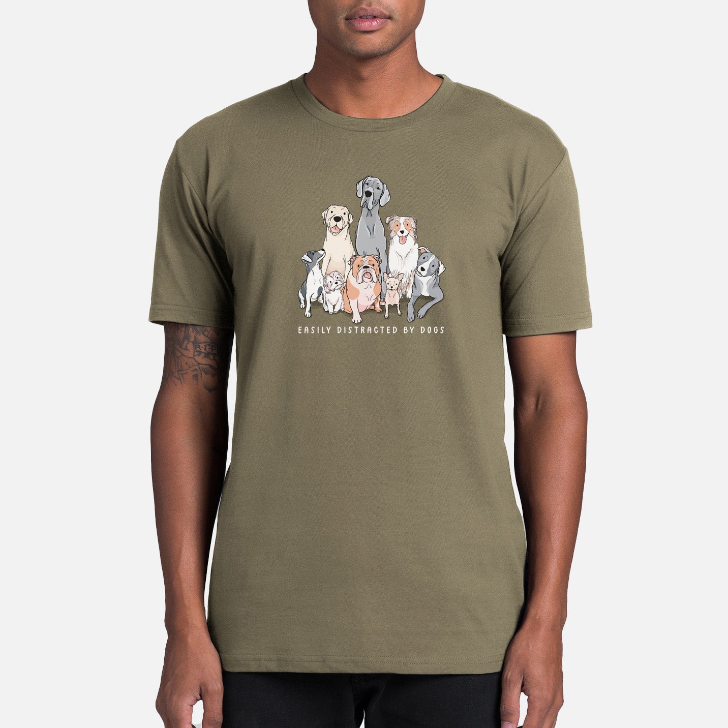 Vibrant Easily Distracted by Dogs - Mens Everyday Staple Tee