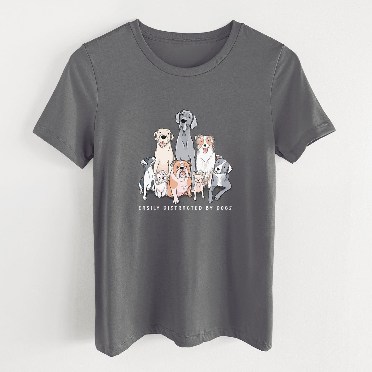 Vibrant Easily Distracted by Dogs - Women's Lightweight Relaxed Fit 100% Cotton Crewneck