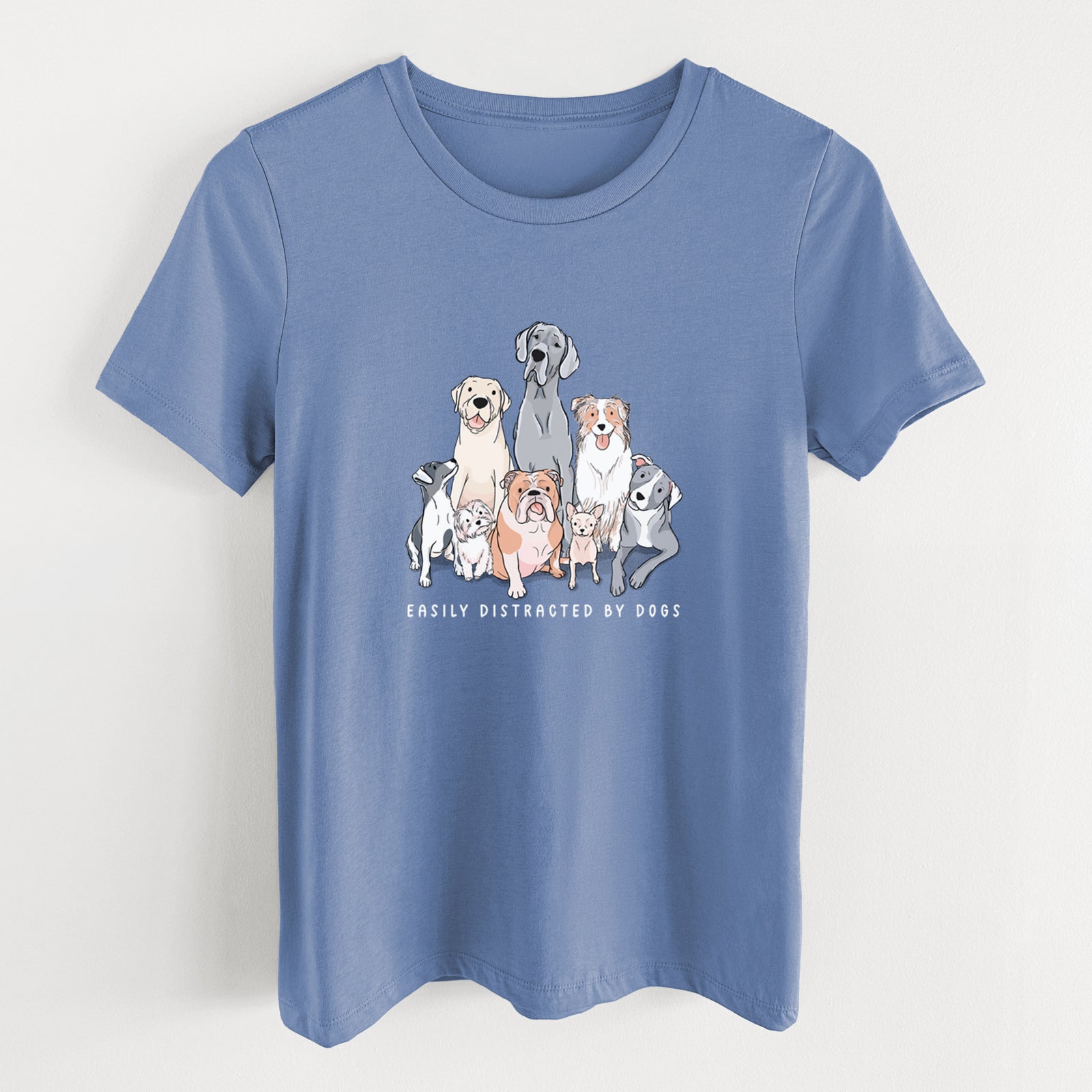 Vibrant Easily Distracted by Dogs - Women's Lightweight Relaxed Fit 100% Cotton Crewneck