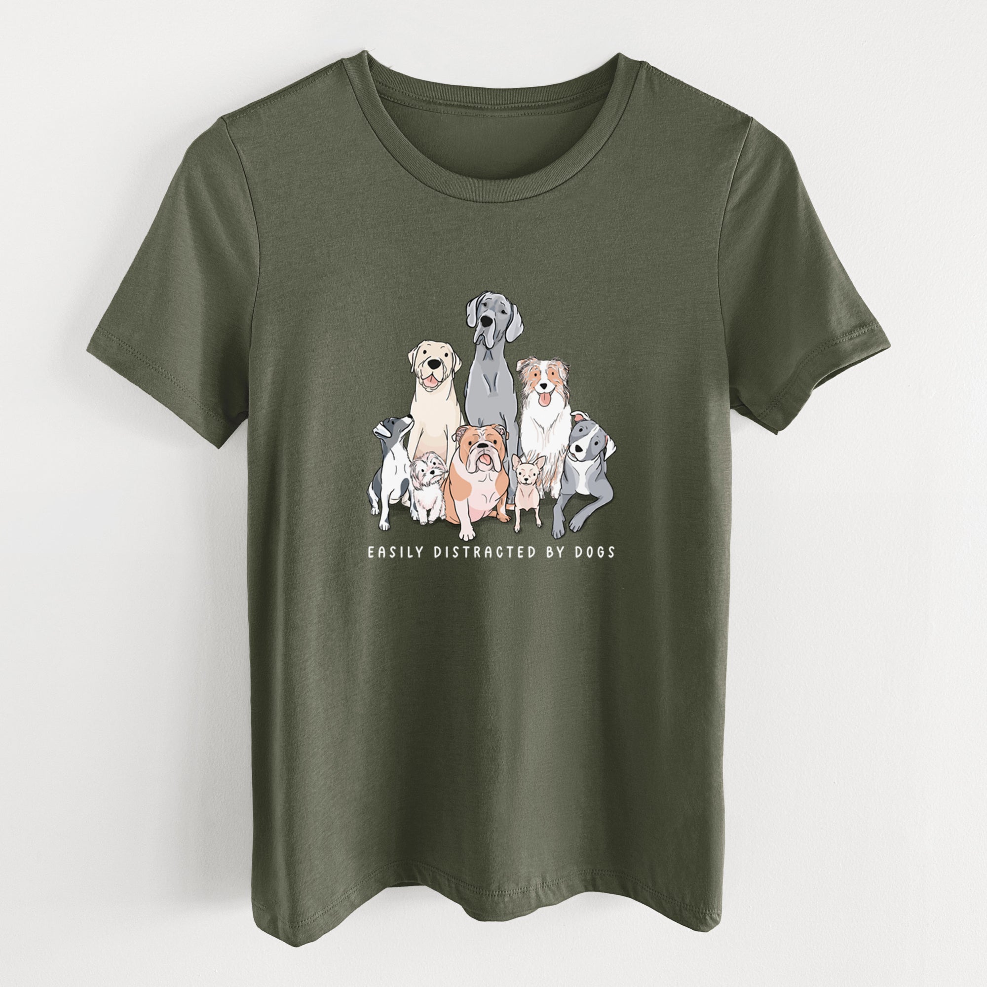 Vibrant Easily Distracted by Dogs - Women's Lightweight Relaxed Fit 100% Cotton Crewneck