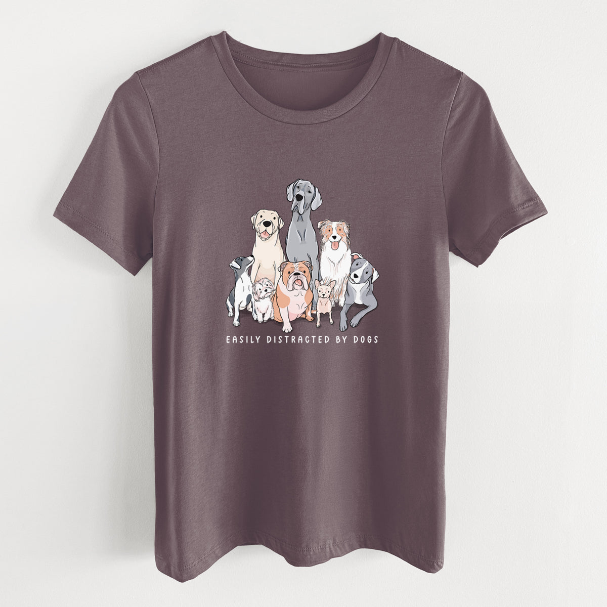 Vibrant Easily Distracted by Dogs - Women's Lightweight Relaxed Fit 100% Cotton Crewneck