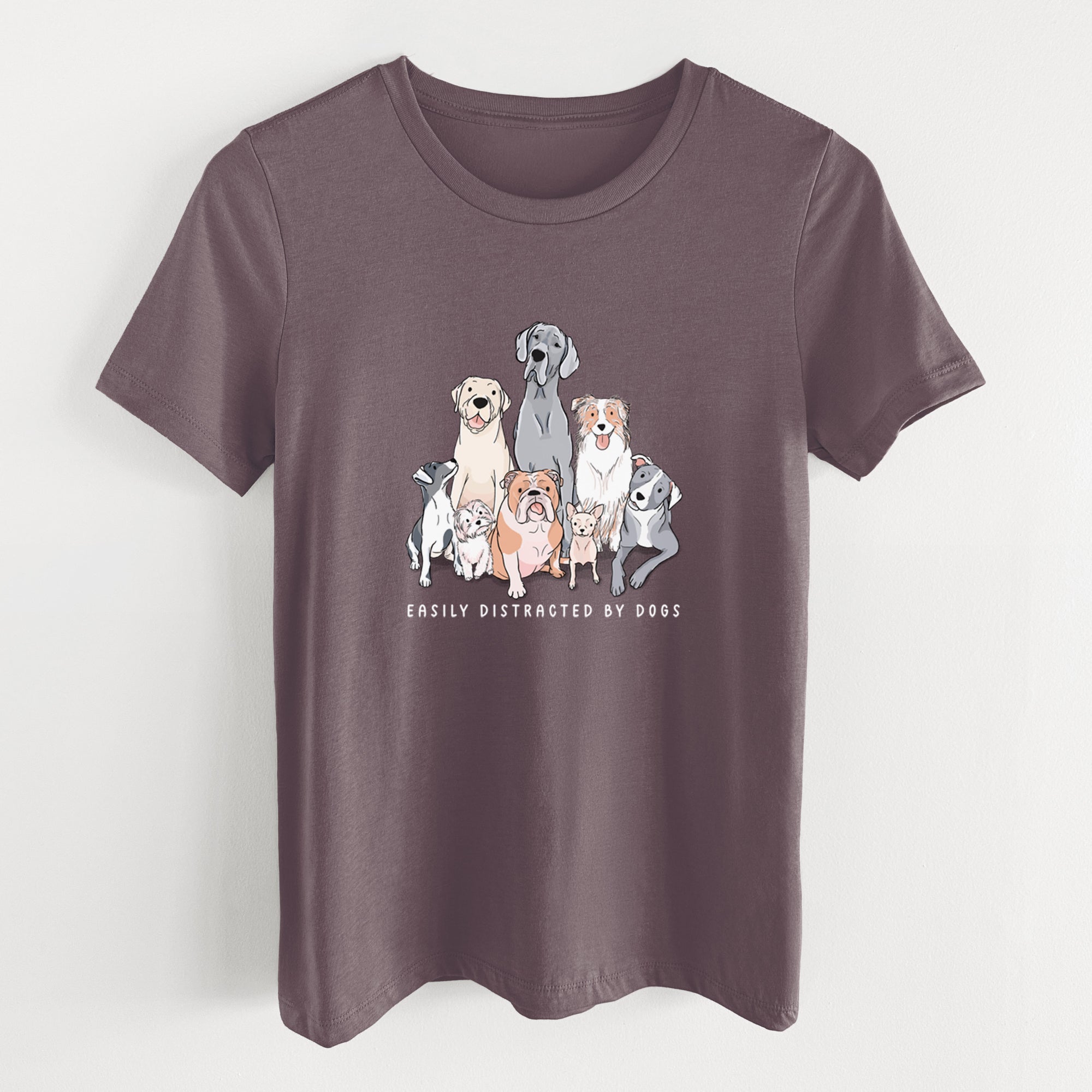 Vibrant Easily Distracted by Dogs - Women's Lightweight Relaxed Fit 100% Cotton Crewneck