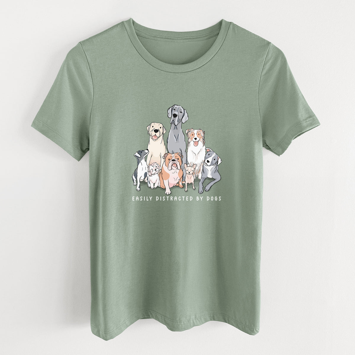 Vibrant Easily Distracted by Dogs - Women's Lightweight Relaxed Fit 100% Cotton Crewneck