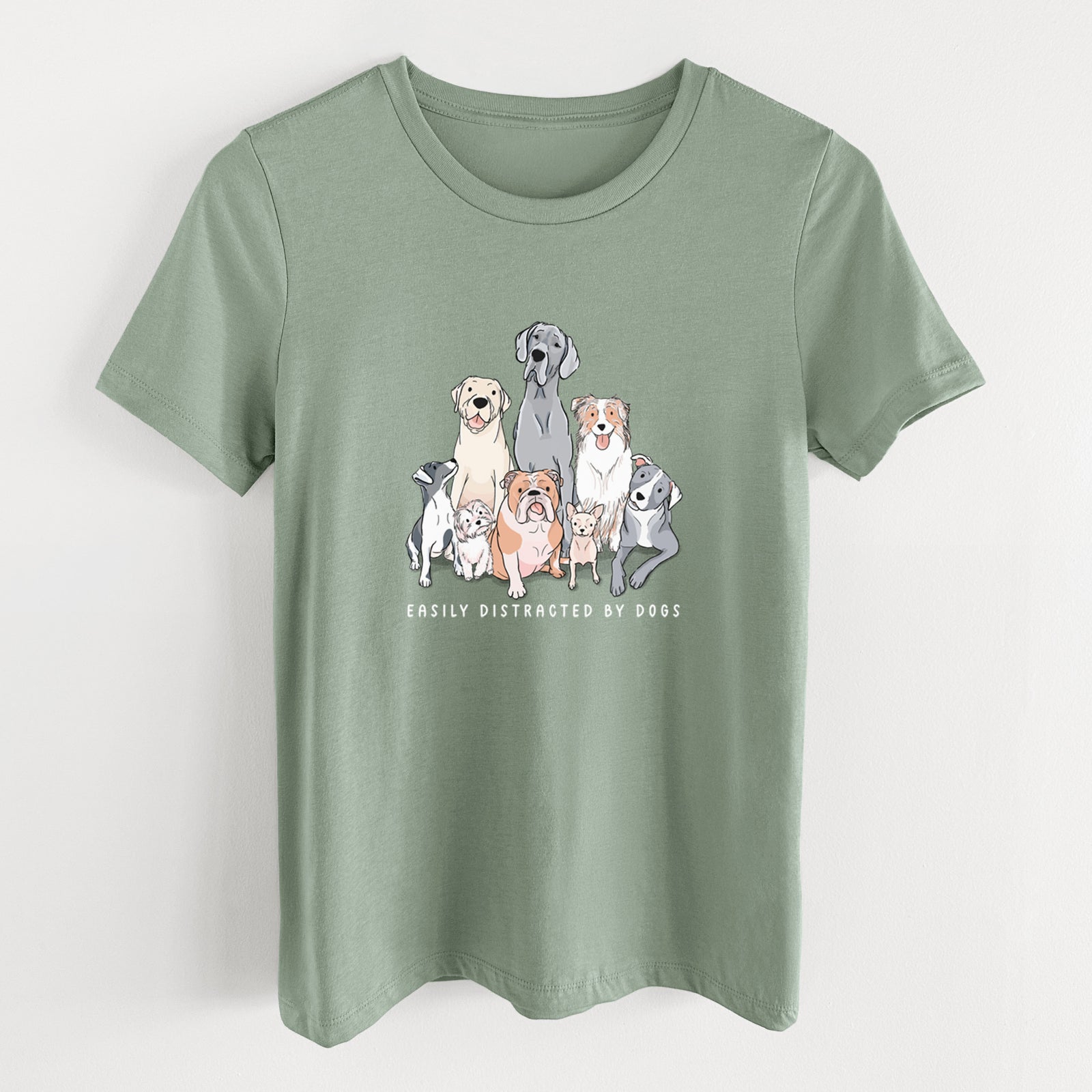 Vibrant Easily Distracted by Dogs - Women's Lightweight Relaxed Fit 100% Cotton Crewneck