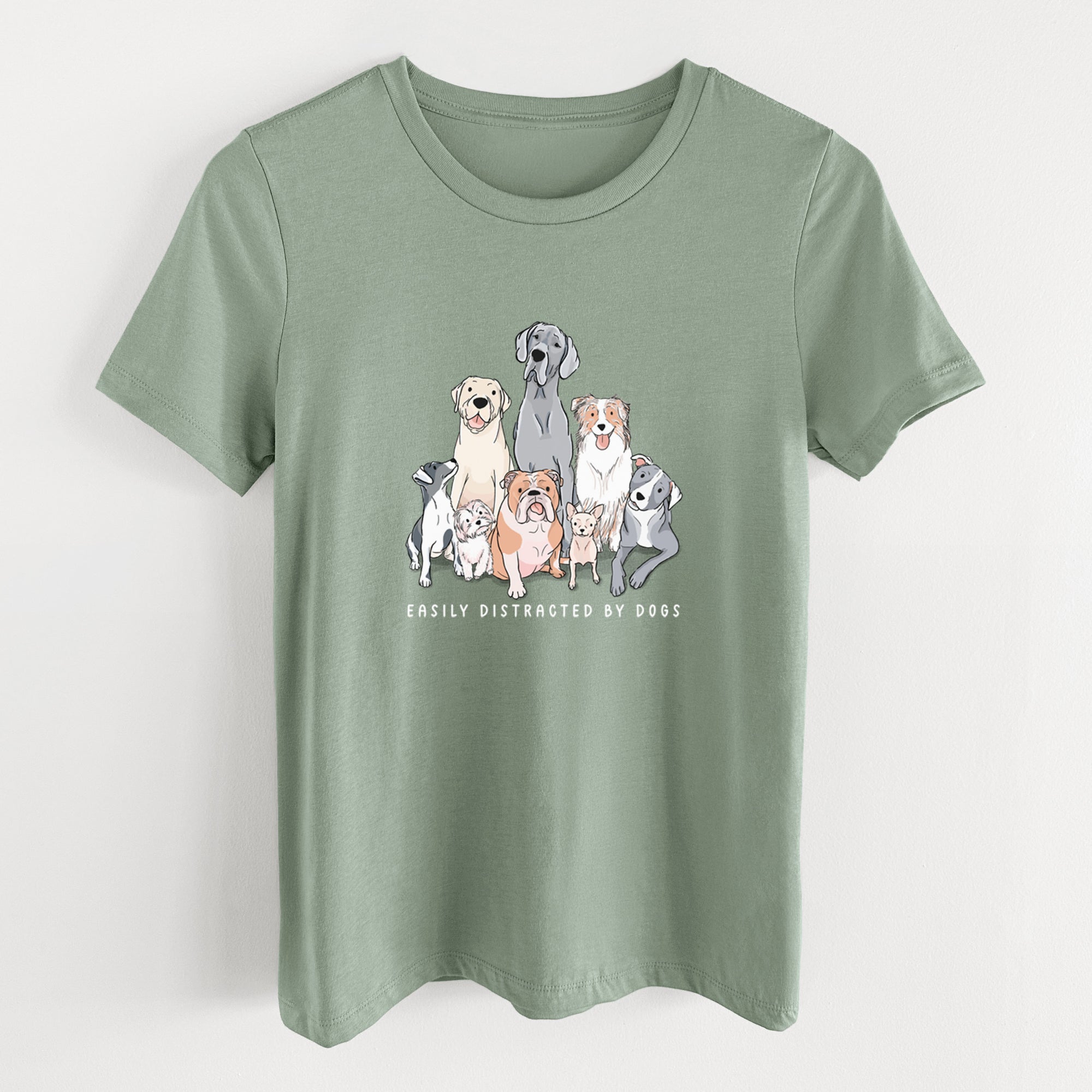 Vibrant Easily Distracted by Dogs - Women's Lightweight Relaxed Fit 100% Cotton Crewneck