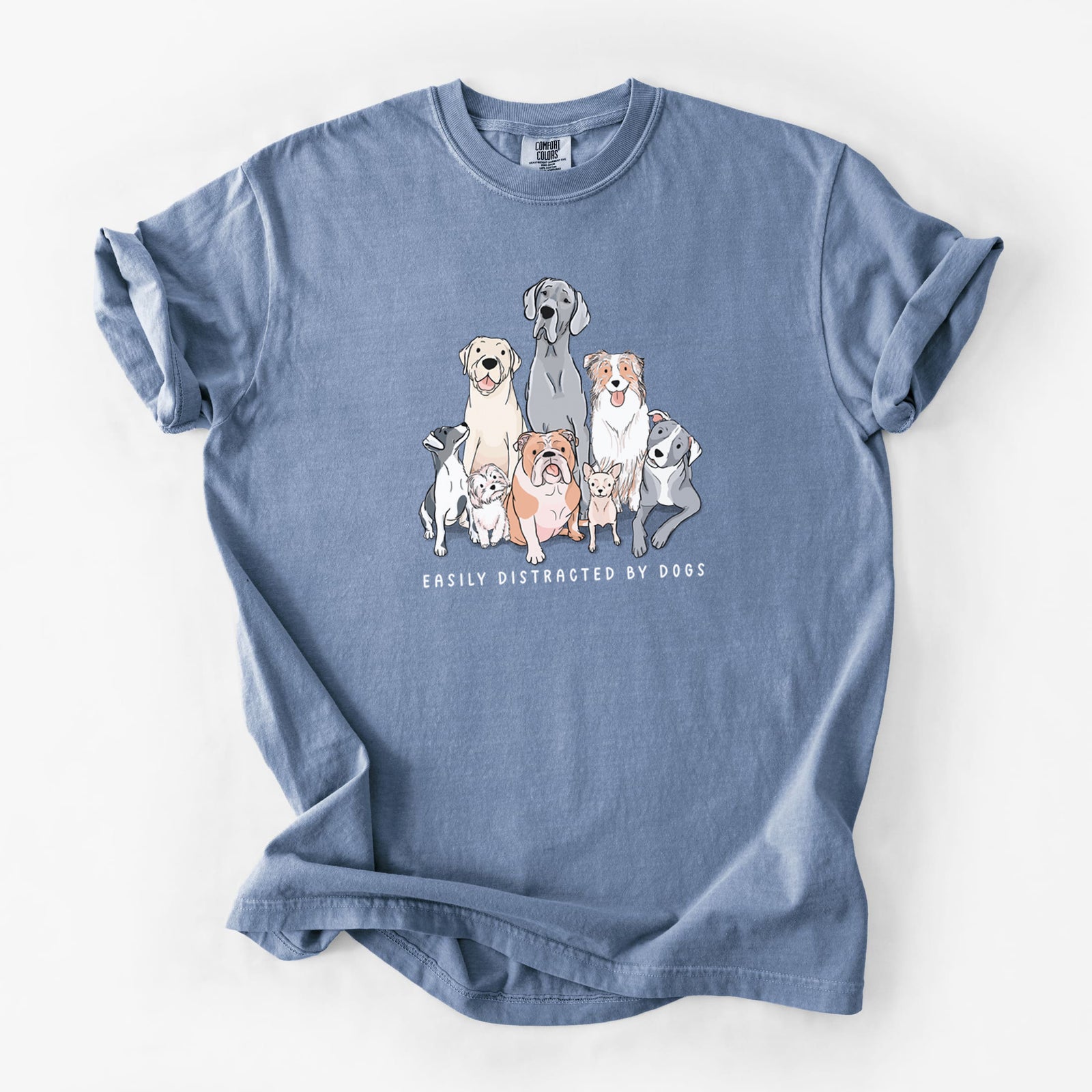 Vibrant Easily Distracted by Dogs - Unisex Comfort Colors Garment-Dyed Heavyweight T-shirt in Blue Jean