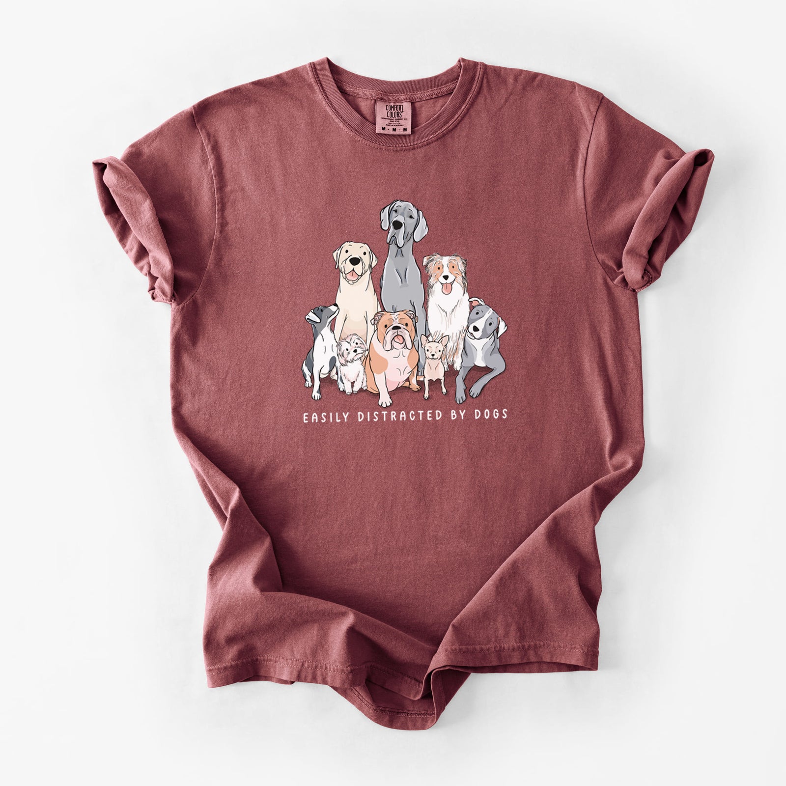 Vibrant Easily Distracted by Dogs - Unisex Comfort Colors Garment-Dyed Heavyweight T-shirt in Brick