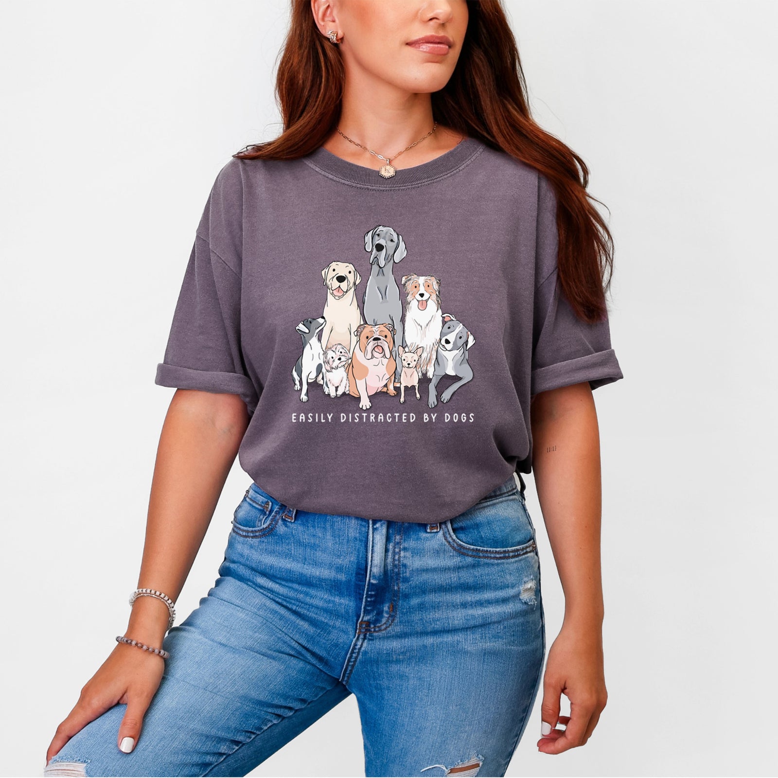 Vibrant Easily Distracted by Dogs - Unisex Comfort Colors Garment-Dyed Heavyweight T-shirt in Blue Jean