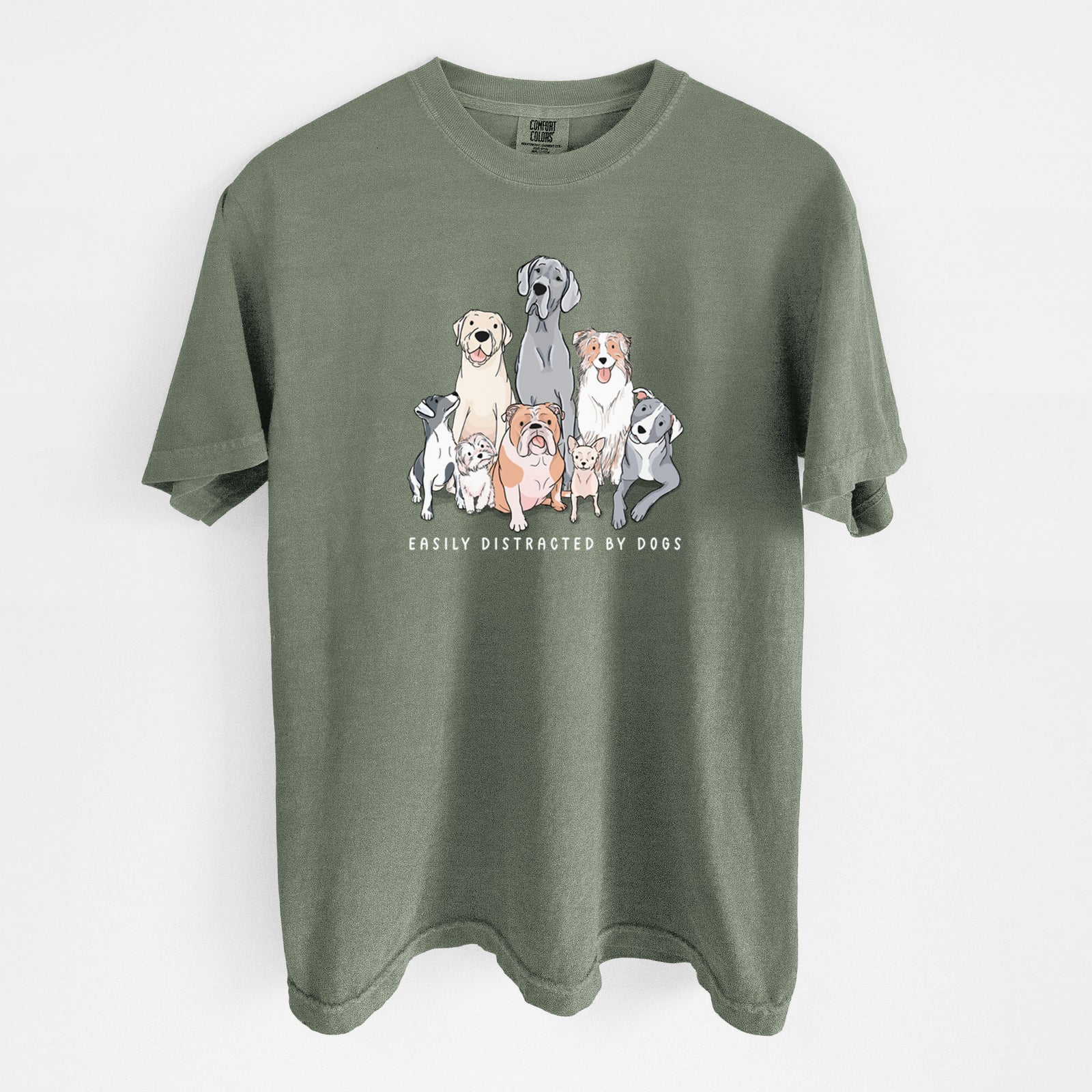 Vibrant Easily Distracted by Dogs - Unisex Comfort Colors Garment-Dyed Heavyweight T-shirt in Moss