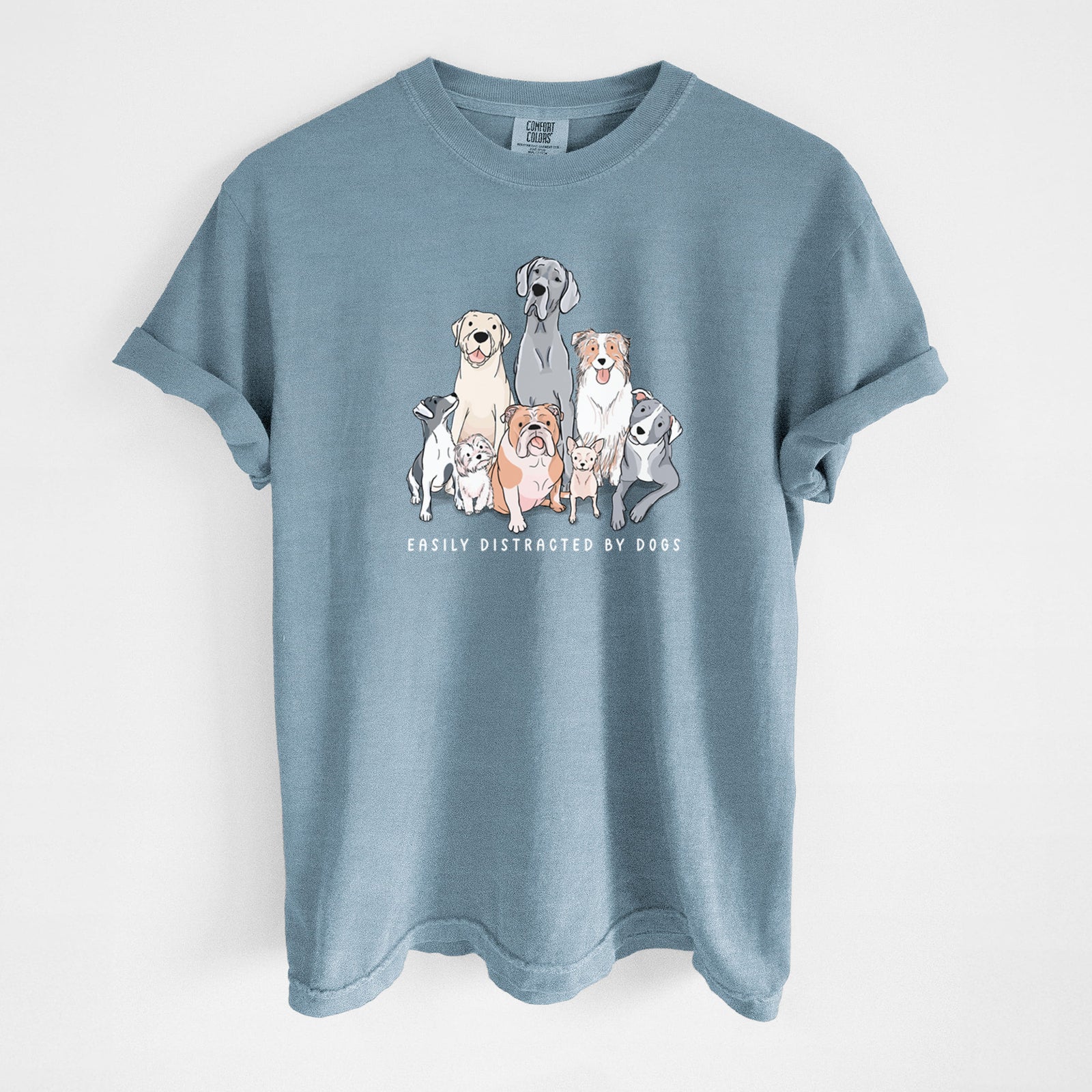 Vibrant Easily Distracted by Dogs - Unisex Comfort Colors Garment-Dyed Heavyweight T-shirt in Steel Blue