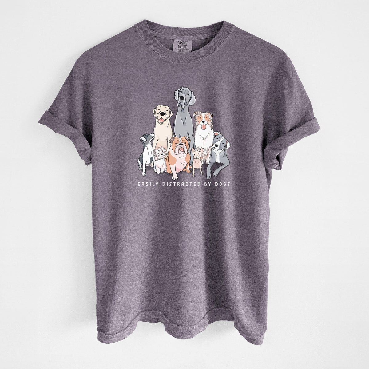 Vibrant Easily Distracted by Dogs - Unisex Comfort Colors Garment-Dyed Heavyweight T-shirt in Wine