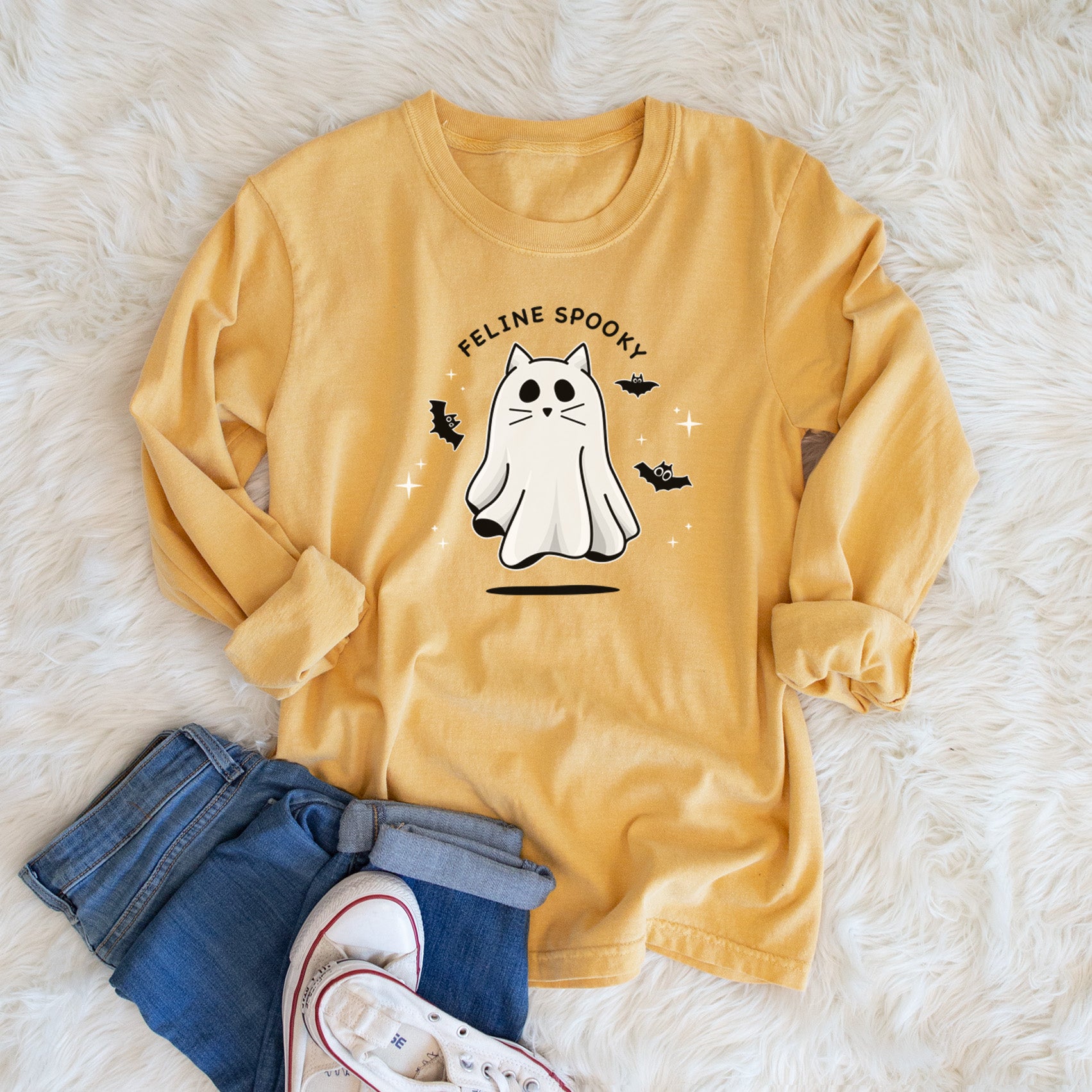 Vibrant Feline Spooky - Heavyweight 100% Cotton Long Sleeve