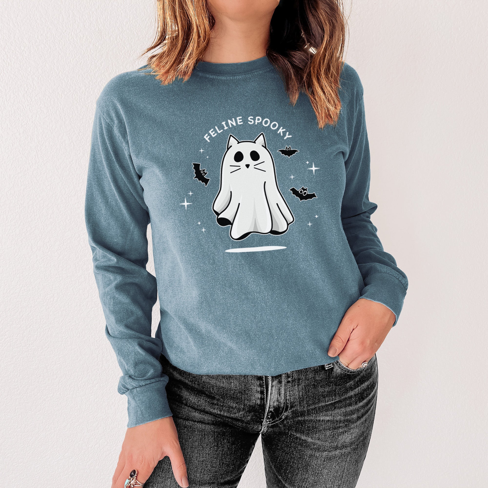 Vibrant Feline Spooky - Heavyweight 100% Cotton Long Sleeve