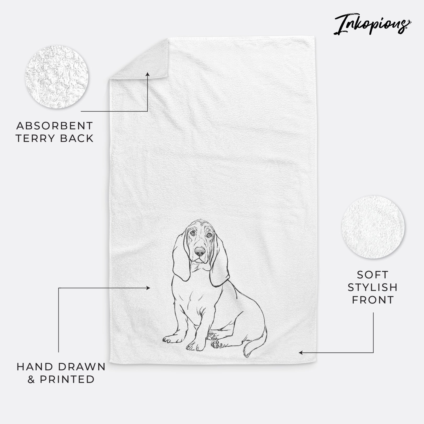 Doodled Blueberry the Basset Hound Premium Hand Towel