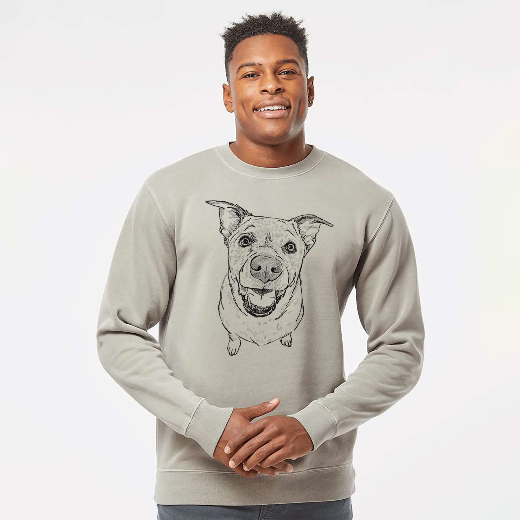 Doodled Boulder the Boxer/Heeler/Corgi - Unisex Pigment Dyed Crew Sweatshirt