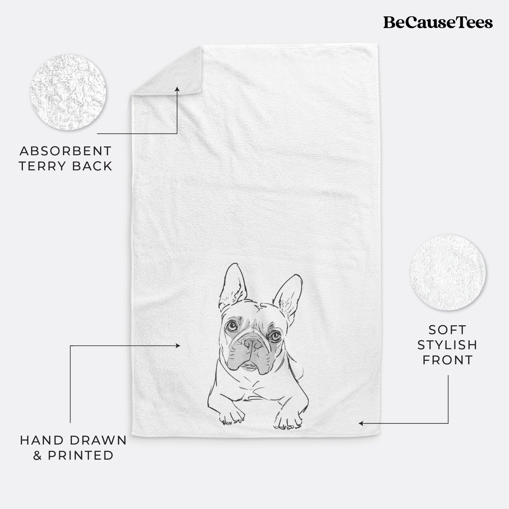 Doodled Buster the French Bulldog Premium Hand Towel
