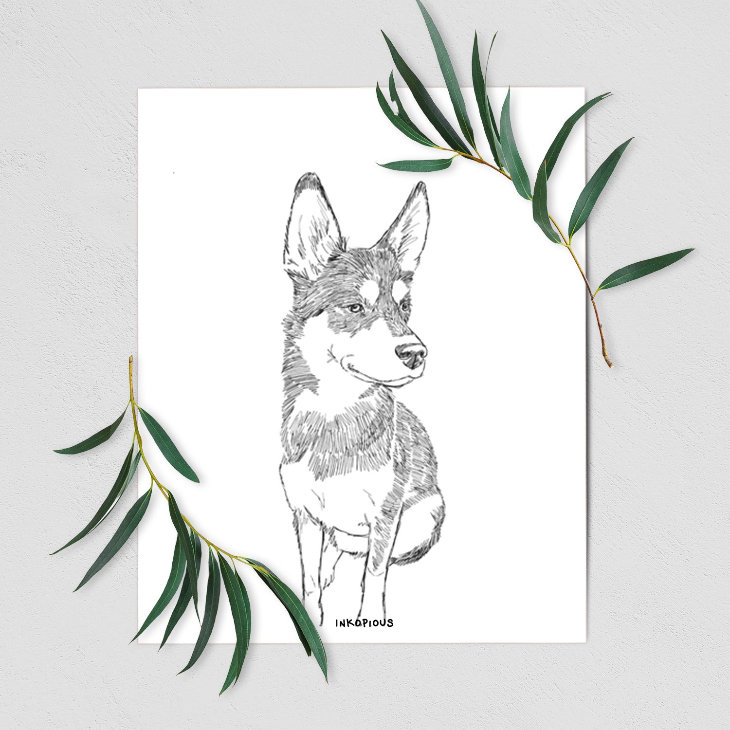 Doodled Ellie the Husky Mix Art Print