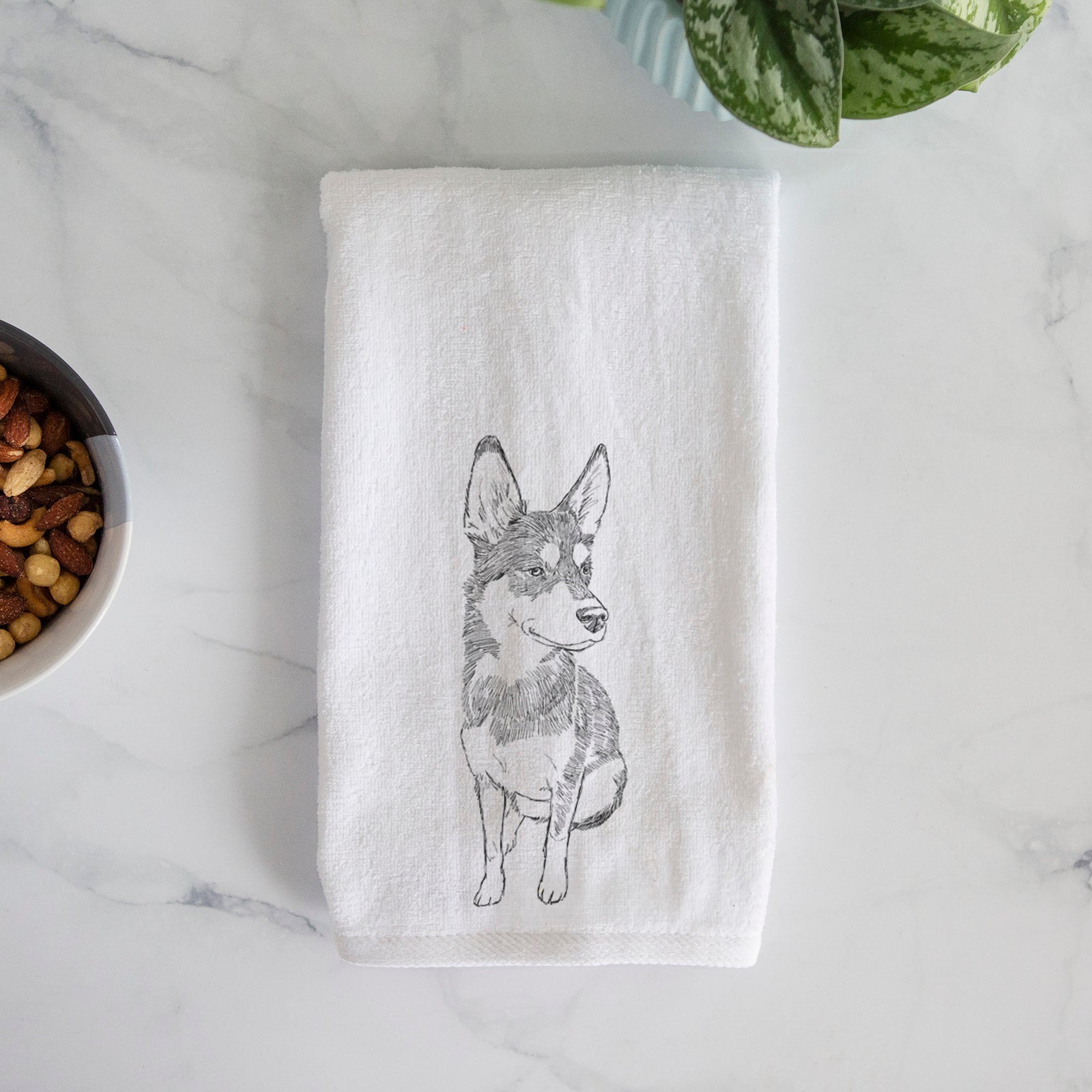 Doodled Ellie the Husky Mix Decorative Hand Towel