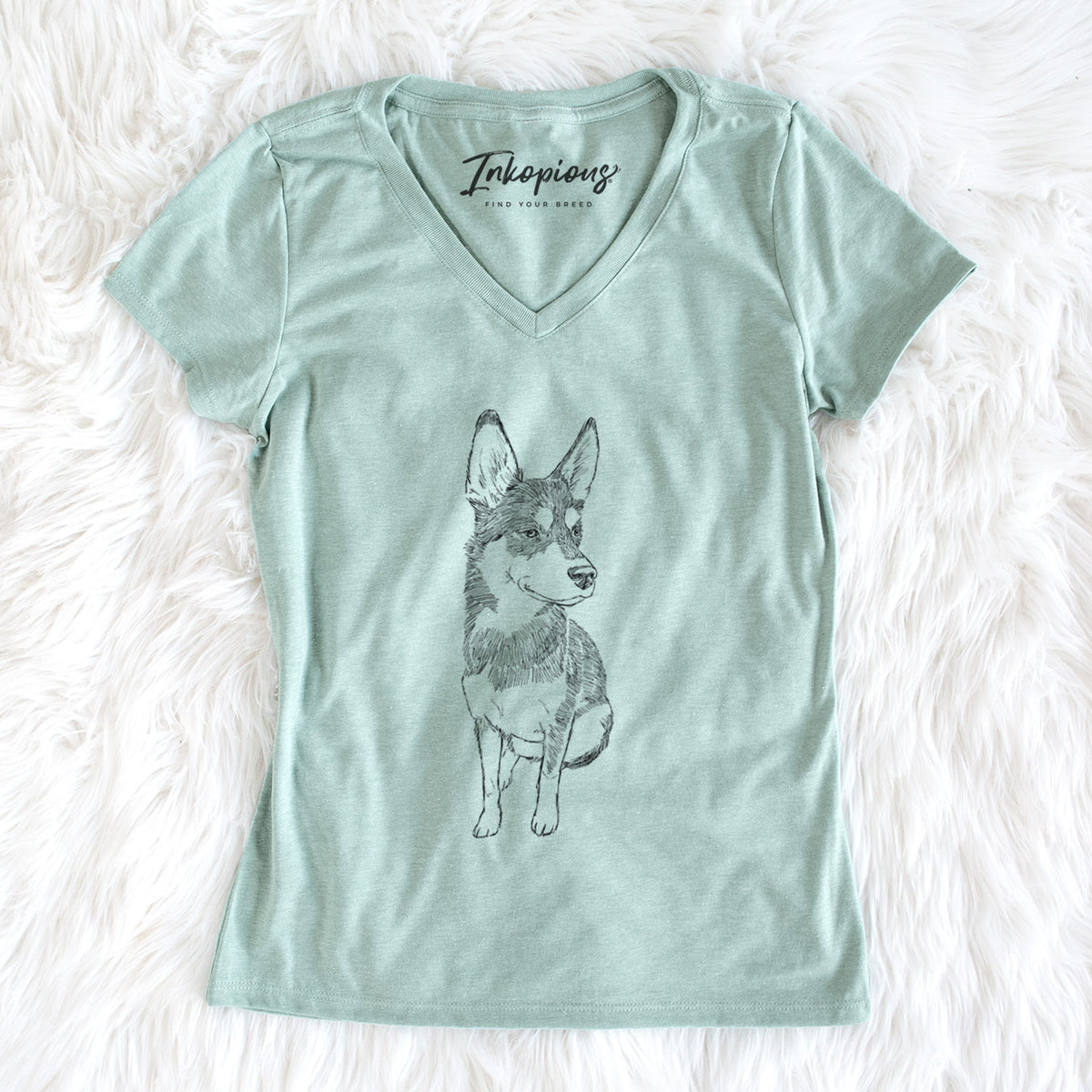 Doodled Ellie the Husky Mix - Women&#39;s Perfect V-neck Shirt