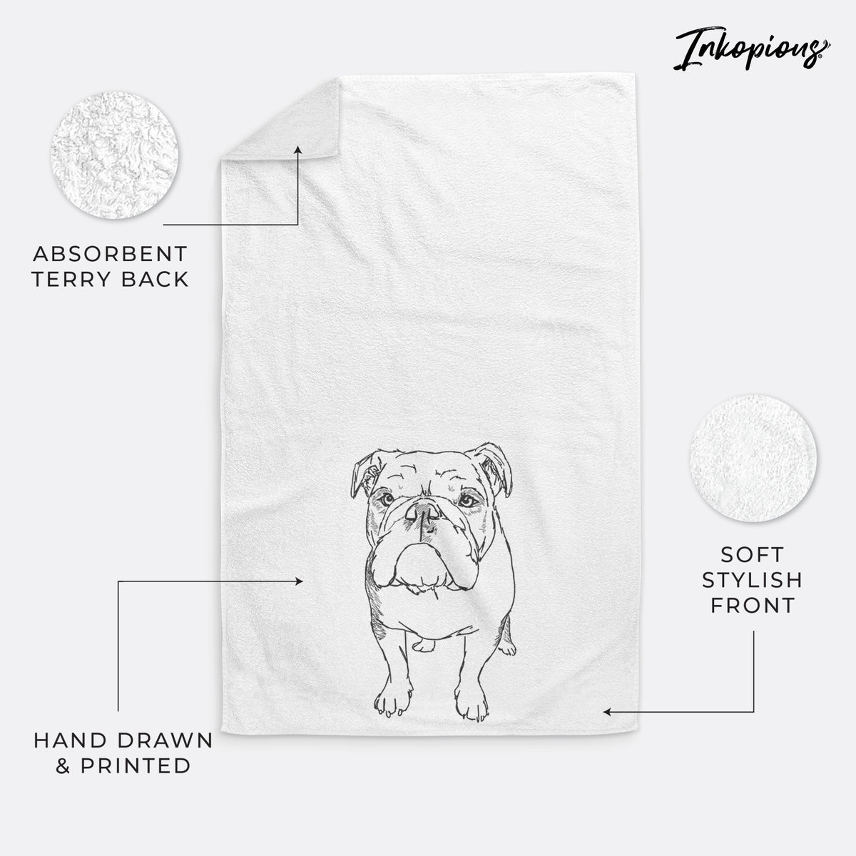Doodled Henry the English Bulldog Decorative Hand Towel