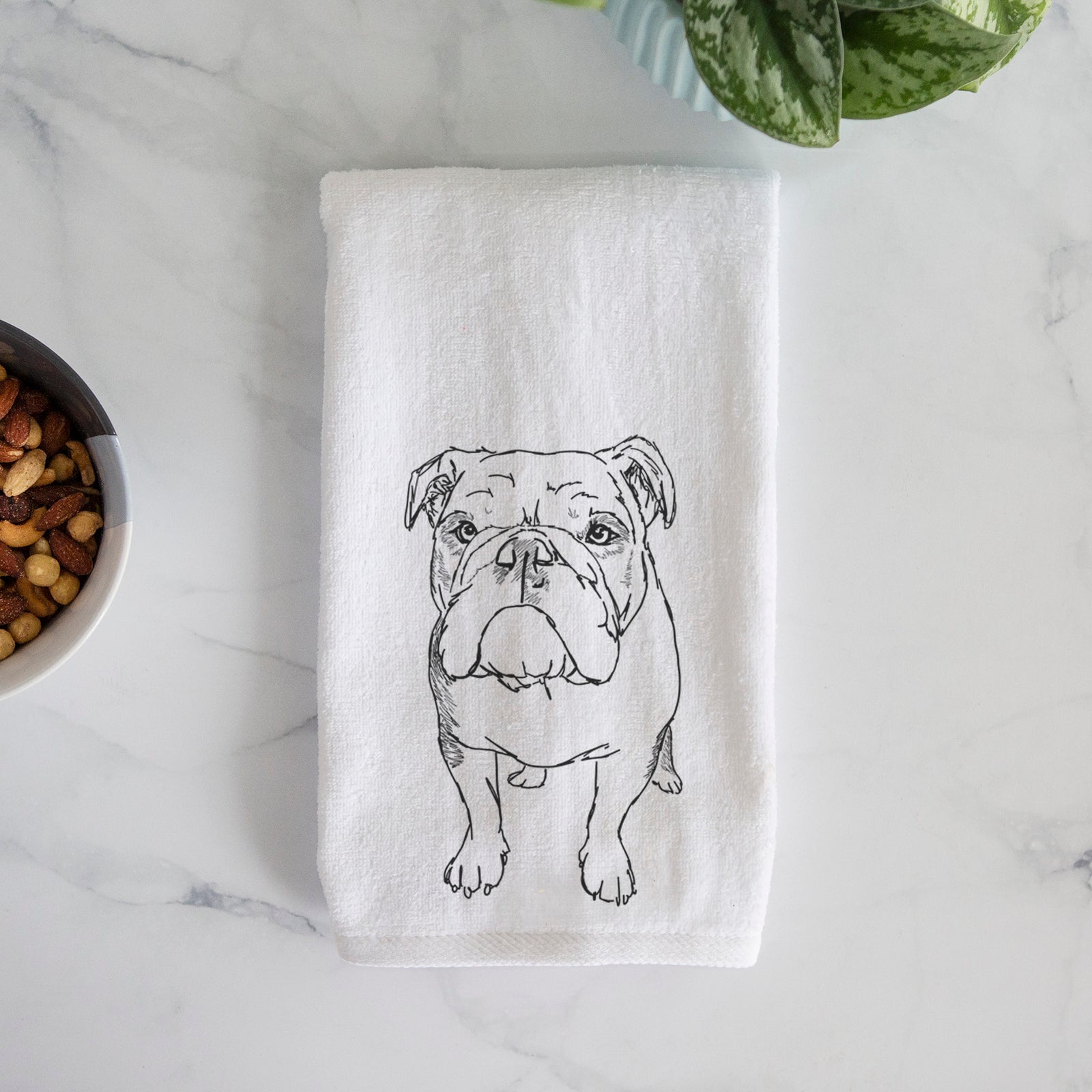 Doodled Henry the English Bulldog Decorative Hand Towel