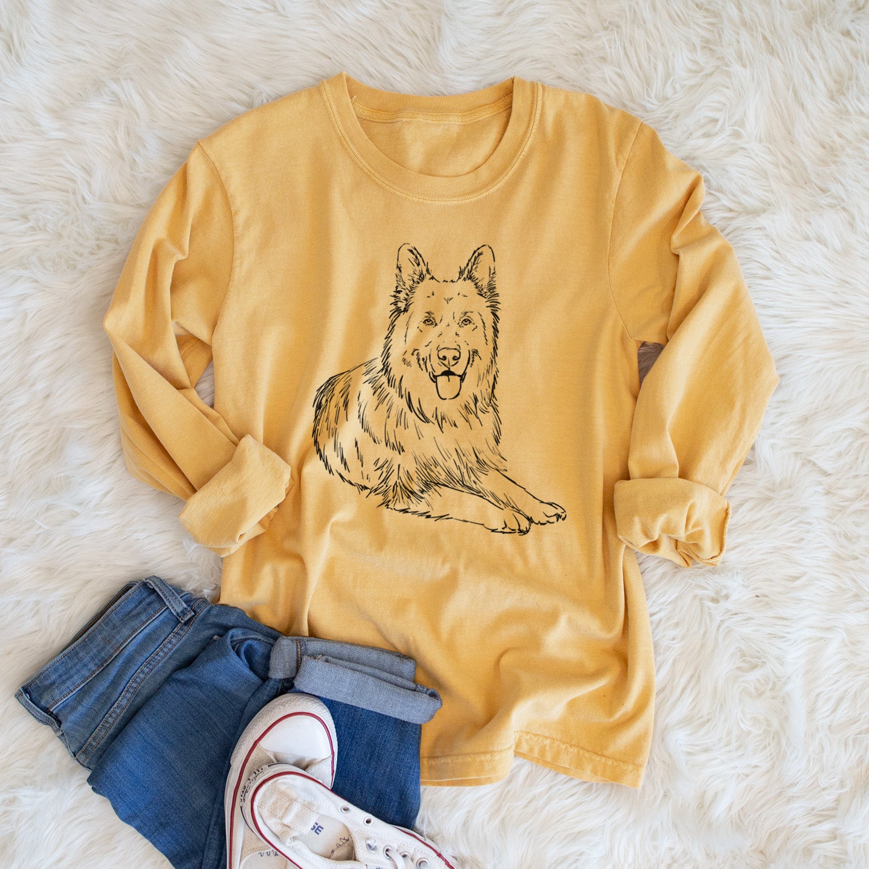 Doodled Jaxs the German Shepherd - Heavyweight 100% Cotton Long Sleeve
