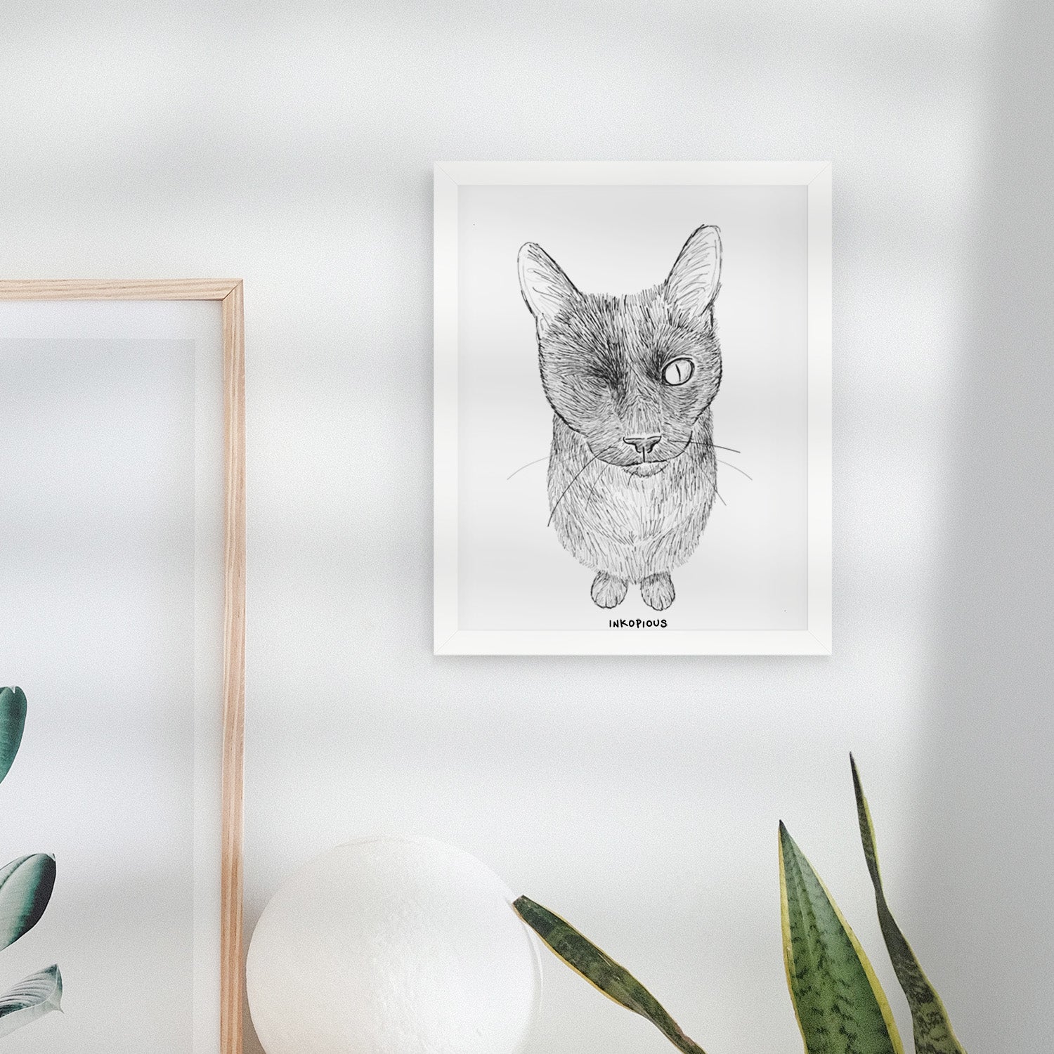 Doodled Marley the Black Cat Art Print