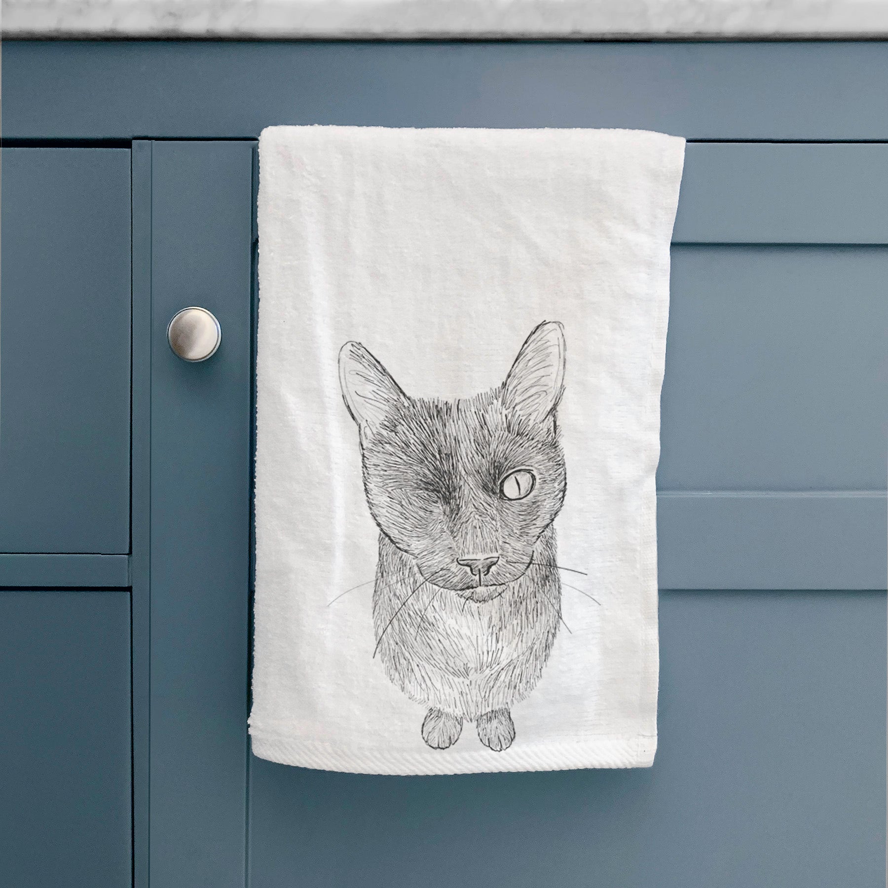 Doodled Marley the Black Cat Decorative Hand Towel