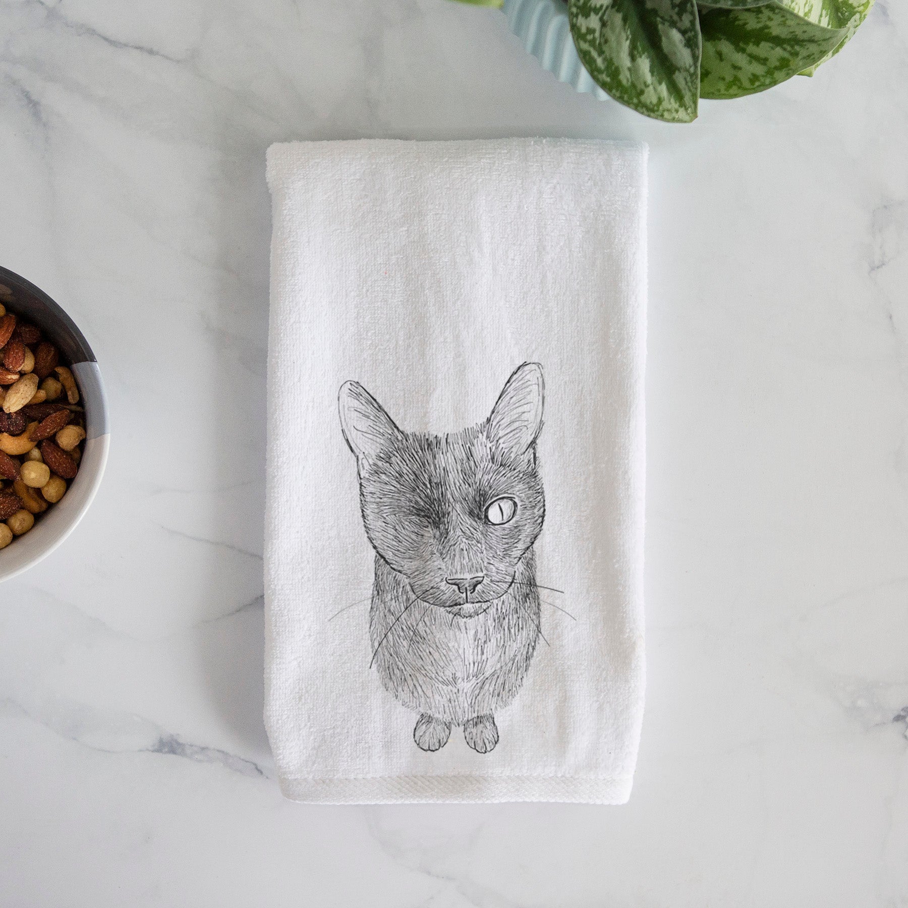 Doodled Marley the Black Cat Decorative Hand Towel