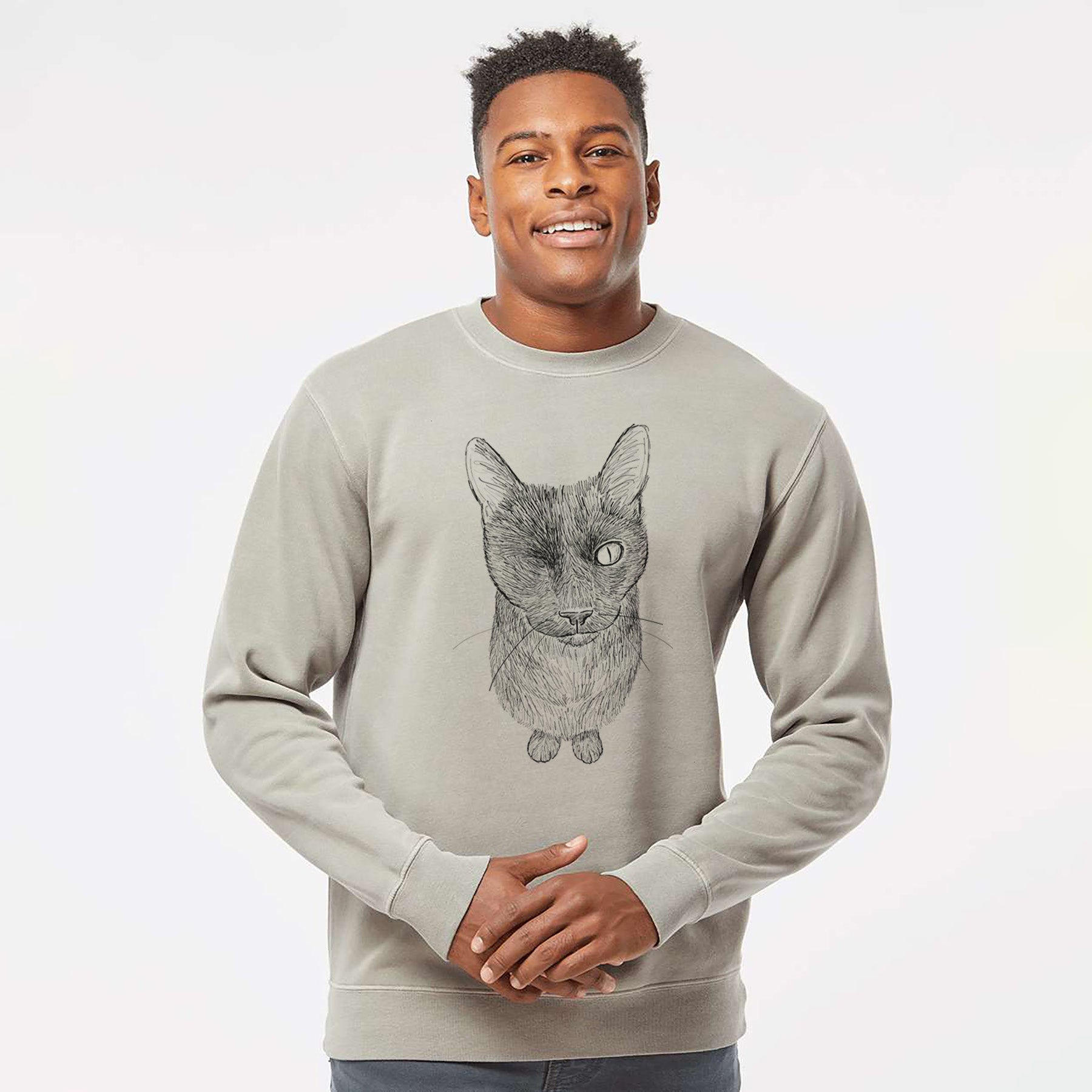 Doodled Marley the Black Cat - Unisex Pigment Dyed Crew Sweatshirt