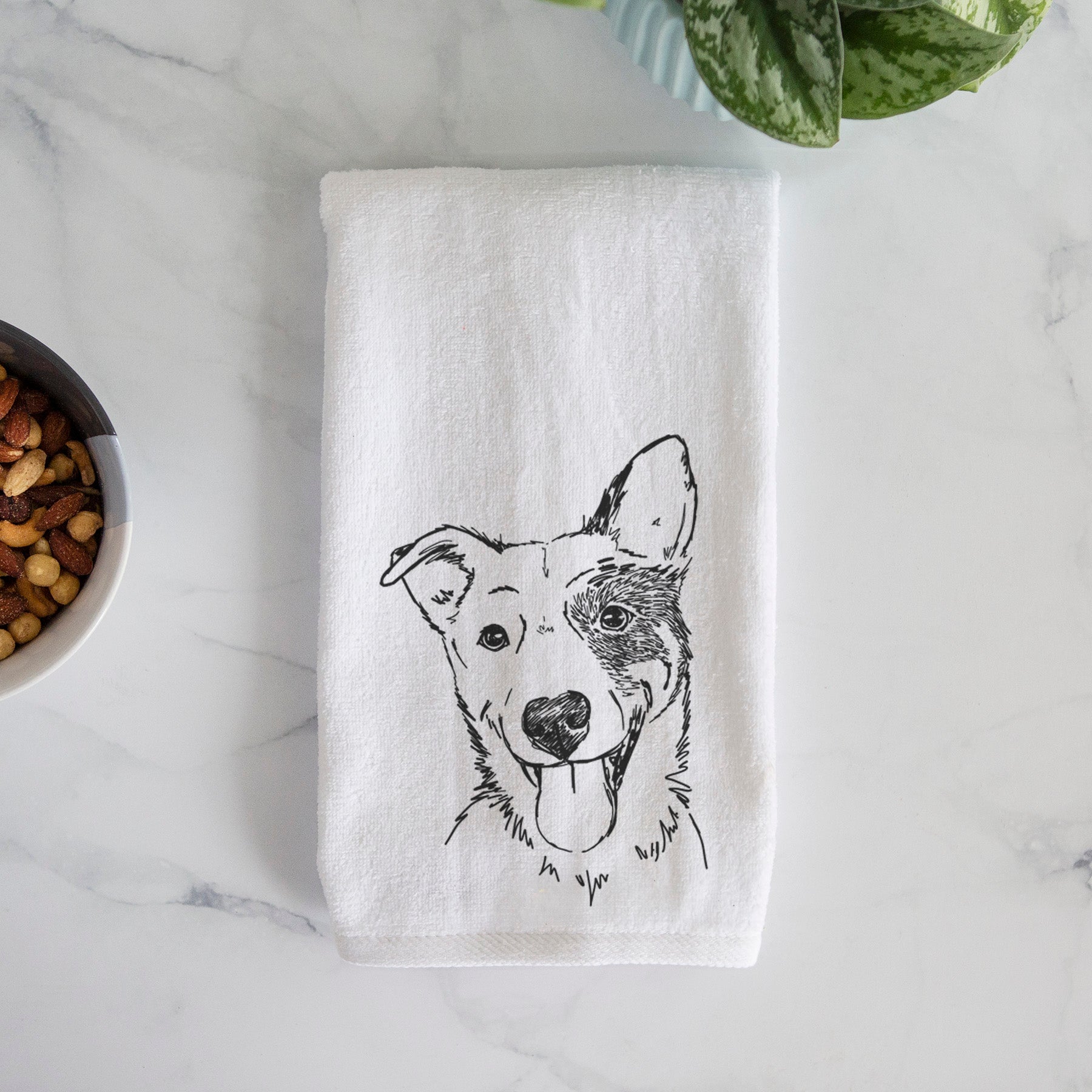 Doodled Ozzy the Mixed Breed Decorative Hand Towel