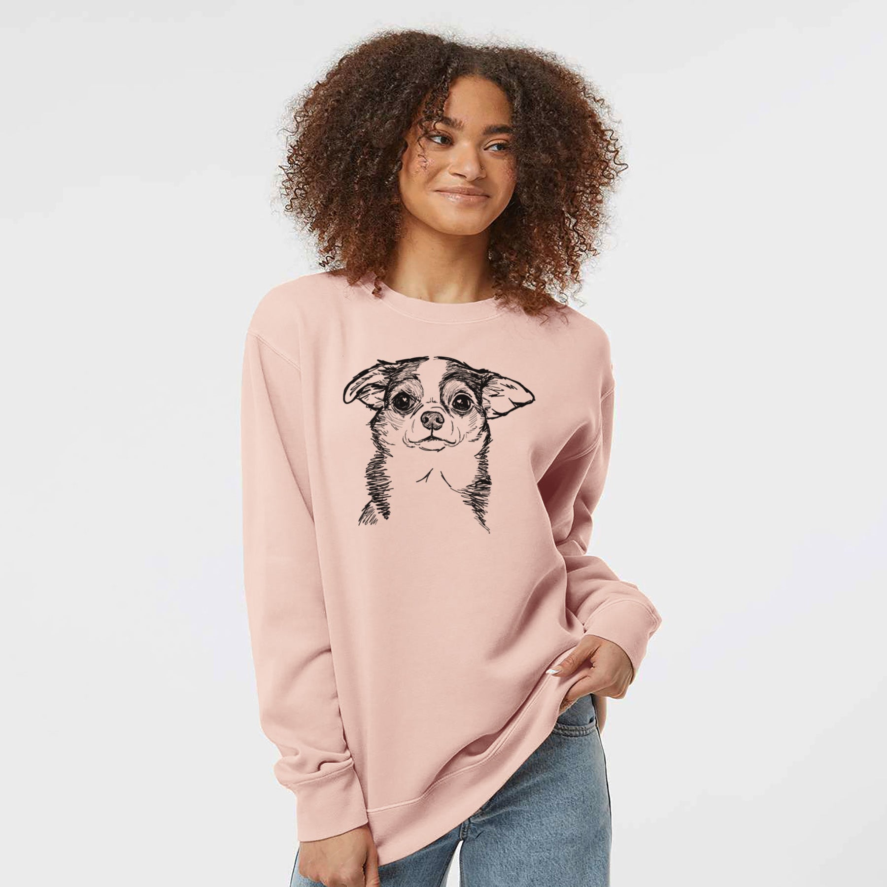 Doodled Worm the Chihuahua - Unisex Pigment Dyed Crew Sweatshirt